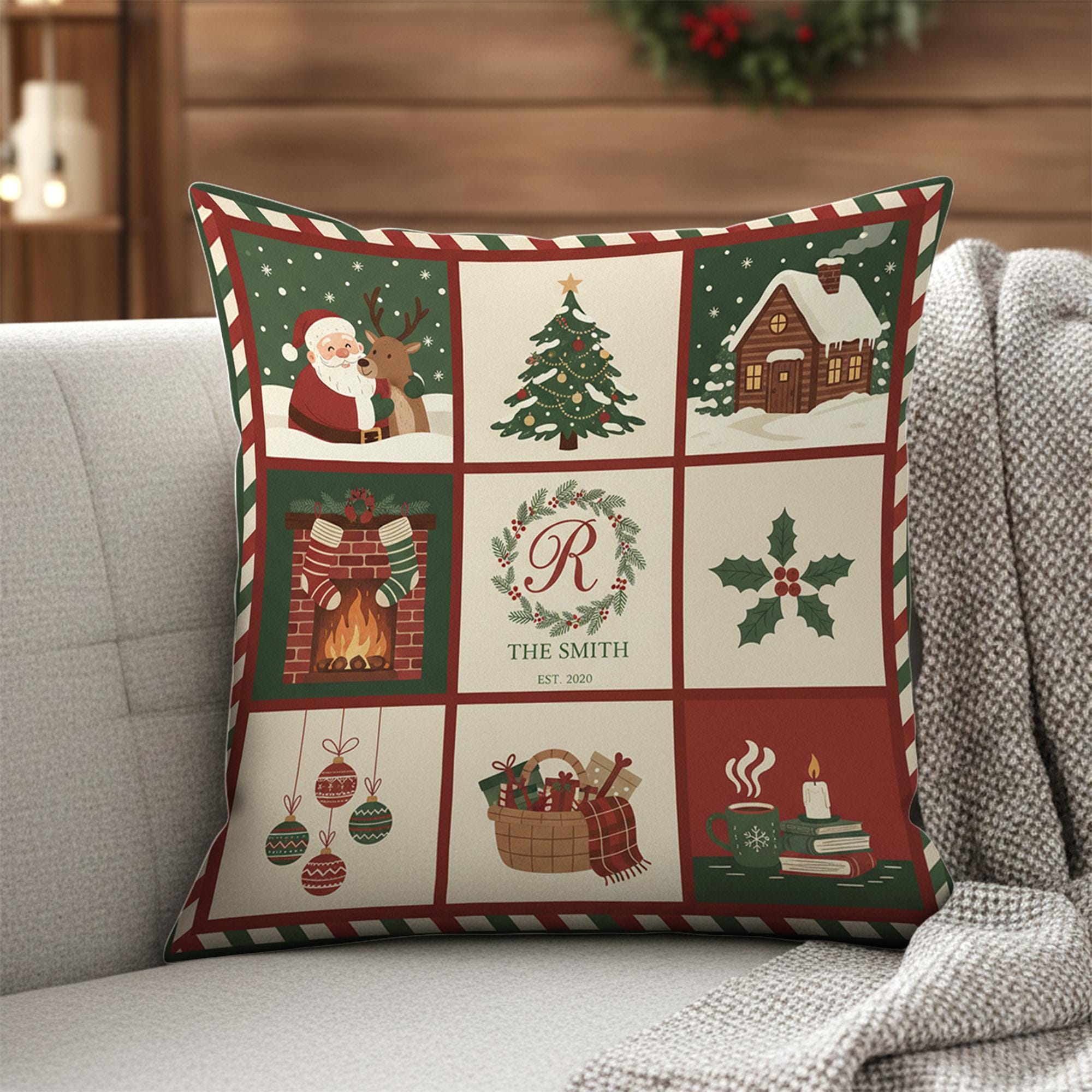 Personalized Christmas Pillow — Custom Family Name Holiday Cushion 2025
