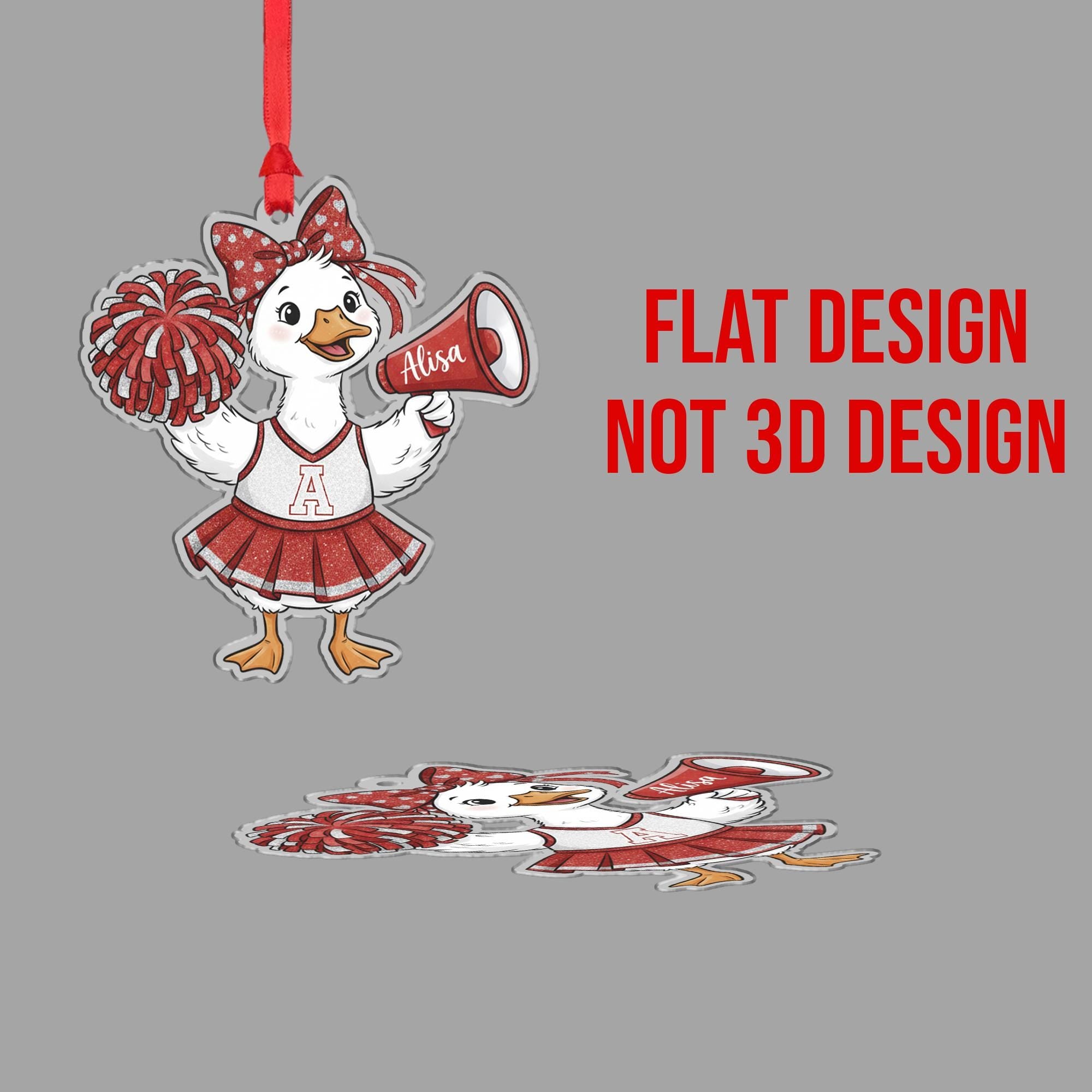 Personalized Cheerleader Duck Ornament – Custom Name Christmas Decoration with Pom Poms and Megaphone image 5