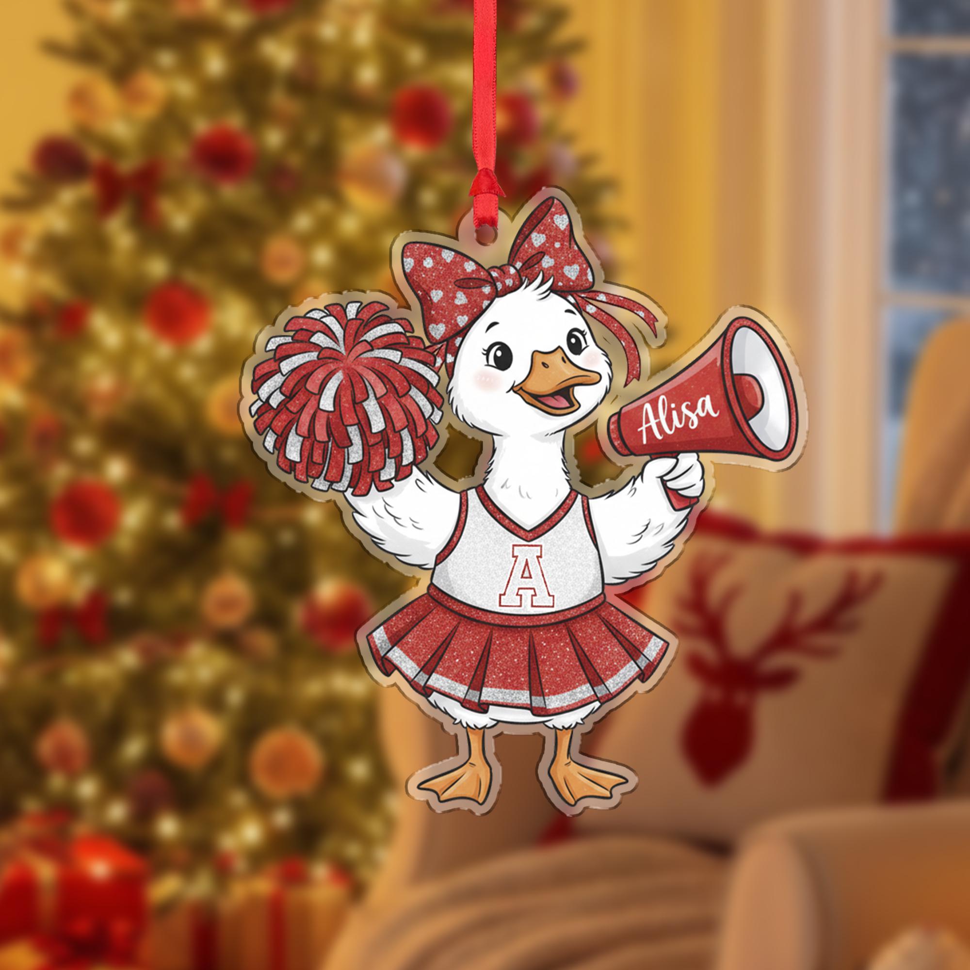 Personalized Cheerleader Duck Ornament – Custom Name Christmas Decoration with Pom Poms and Megaphone image 6