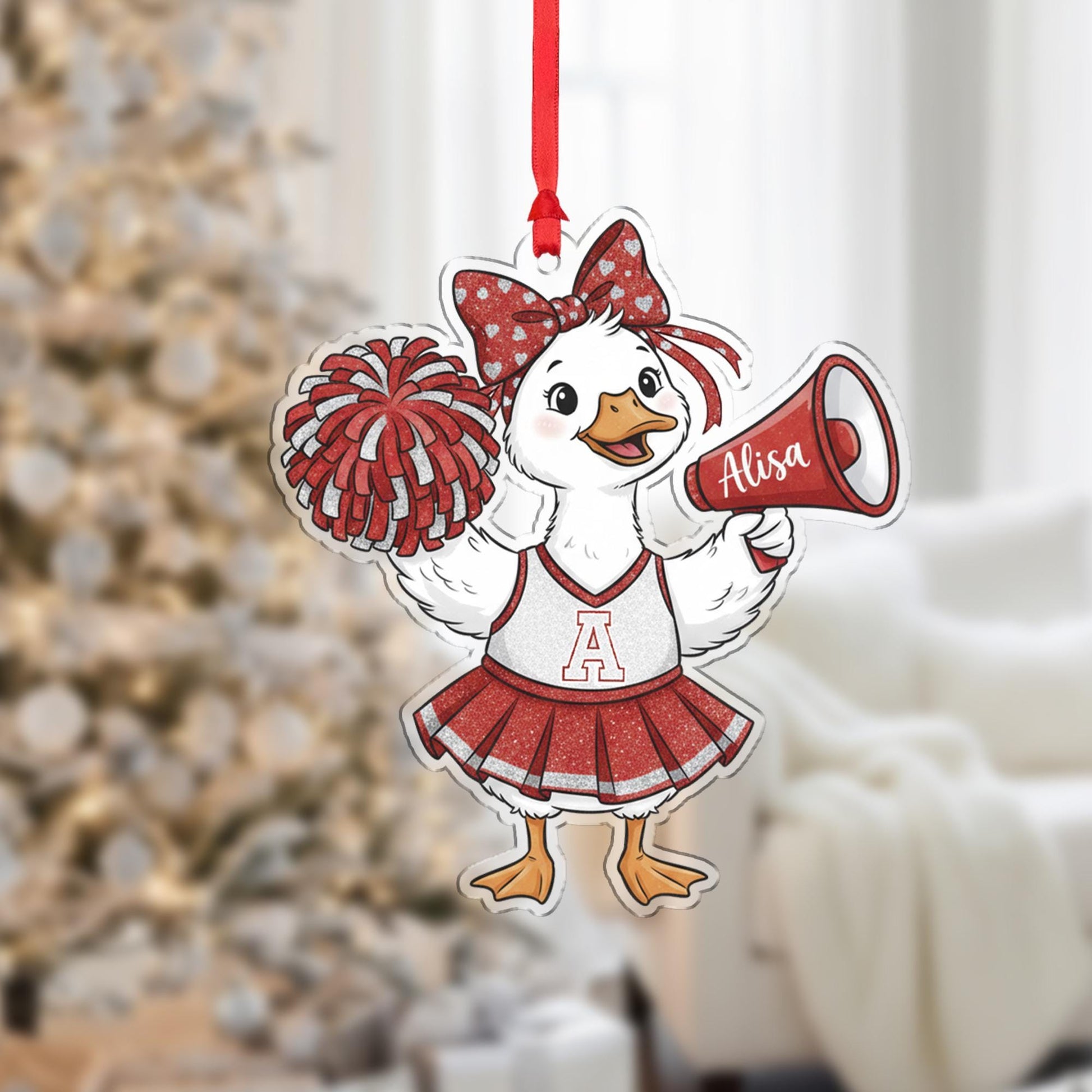 Personalized Cheerleader Duck Ornament – Custom Name Christmas Decoration with Pom Poms and Megaphone image 7