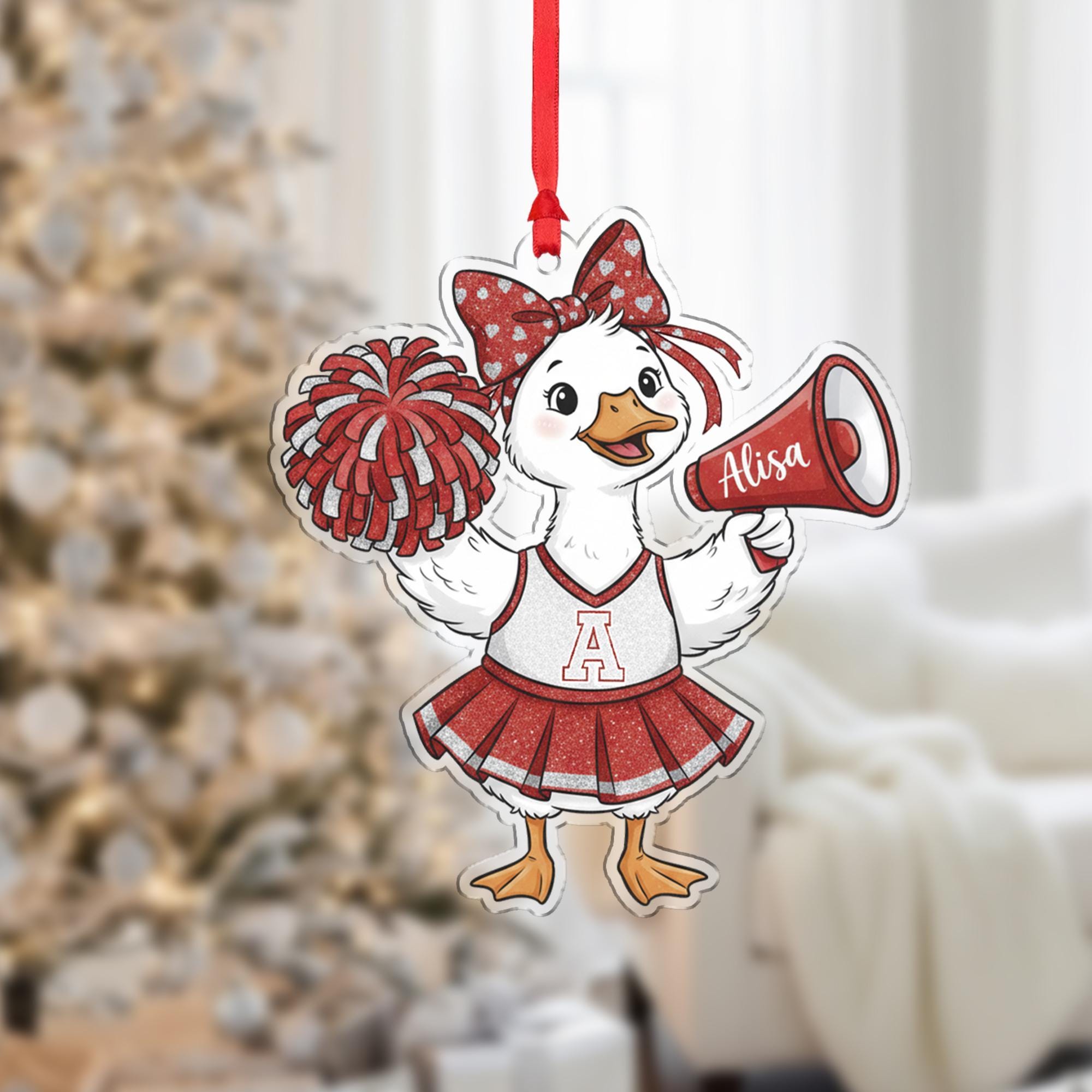 Personalized Cheerleader Duck Ornament – Custom Name Christmas Decoration with Pom Poms and Megaphone image 7
