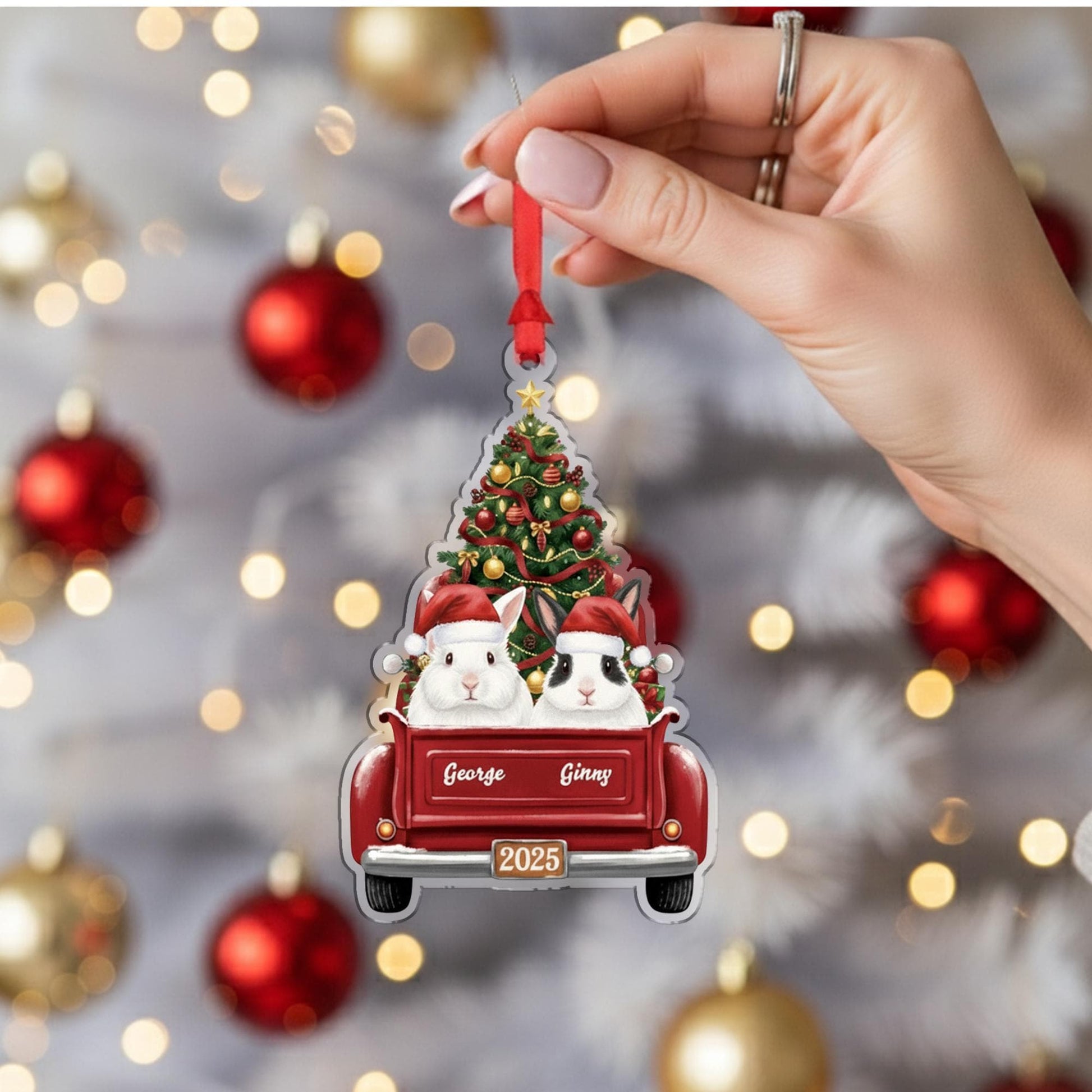 Personalized Bunny Ornament — Custom Rabbit Christmas Tree Decoration