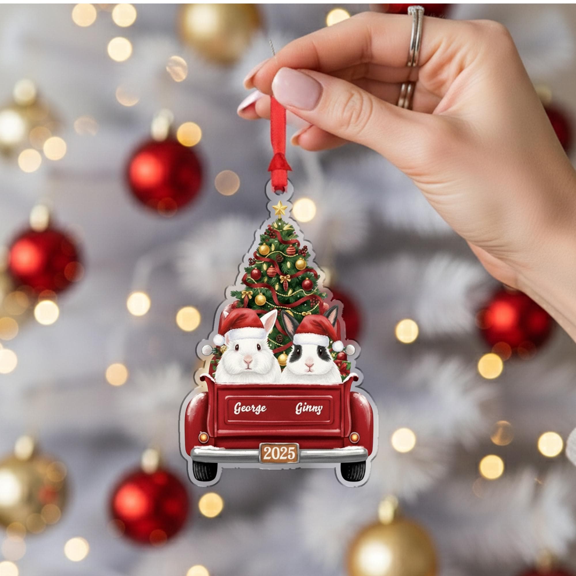 Personalized Bunny Ornament — Custom Rabbit Christmas Tree Decoration