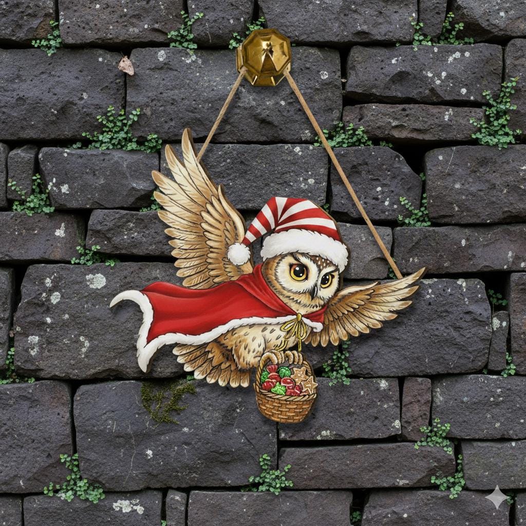 Owl Wooden Door Hanger, Christmas Wall Sign, Holiday Hanging Decor