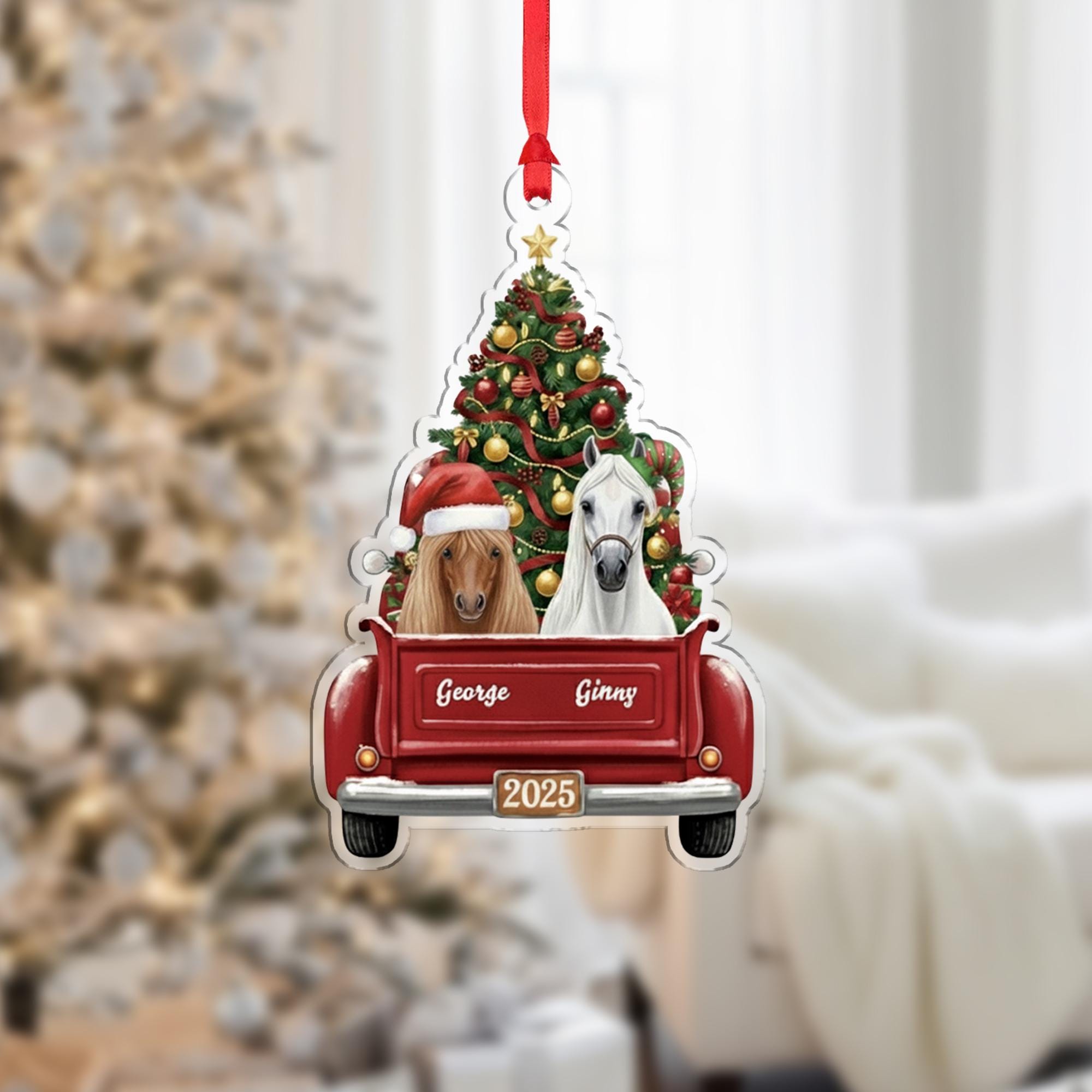 Personalized Horse Ornament — Custom Names Christmas Tree Decoration 2025