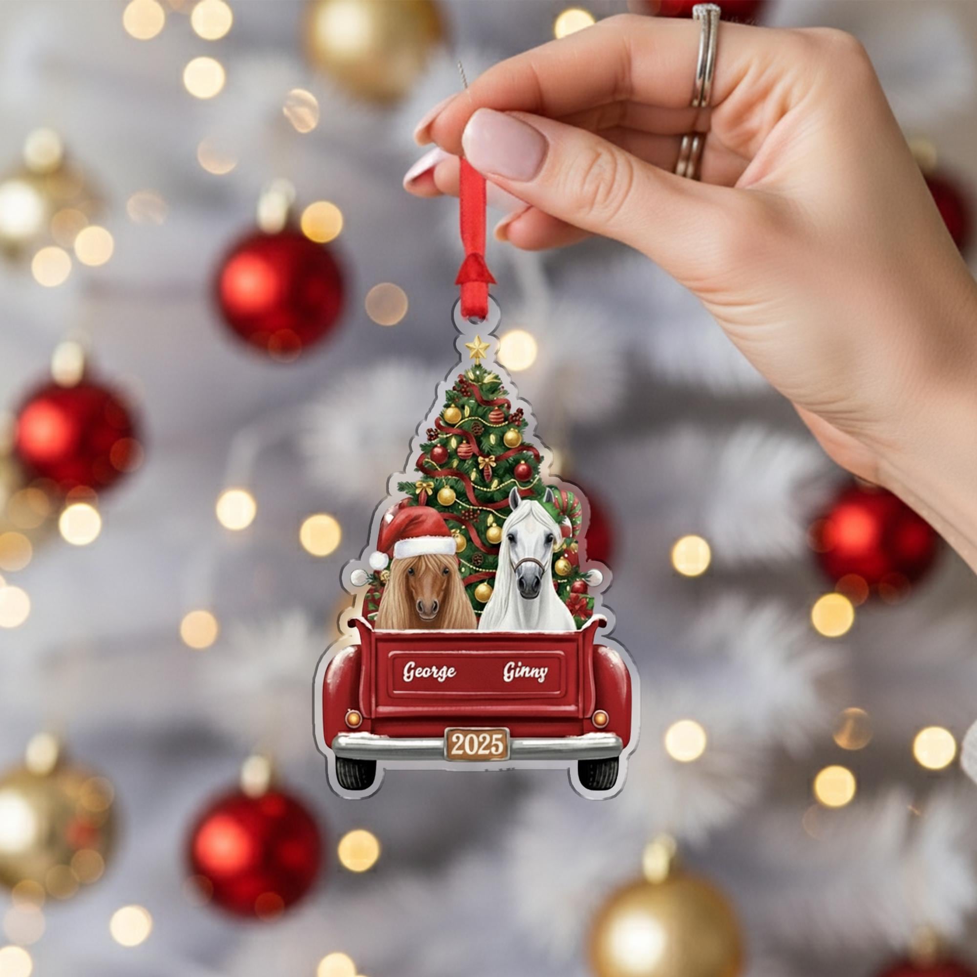 Personalized Horse Ornament — Custom Names Christmas Tree Decoration 2025