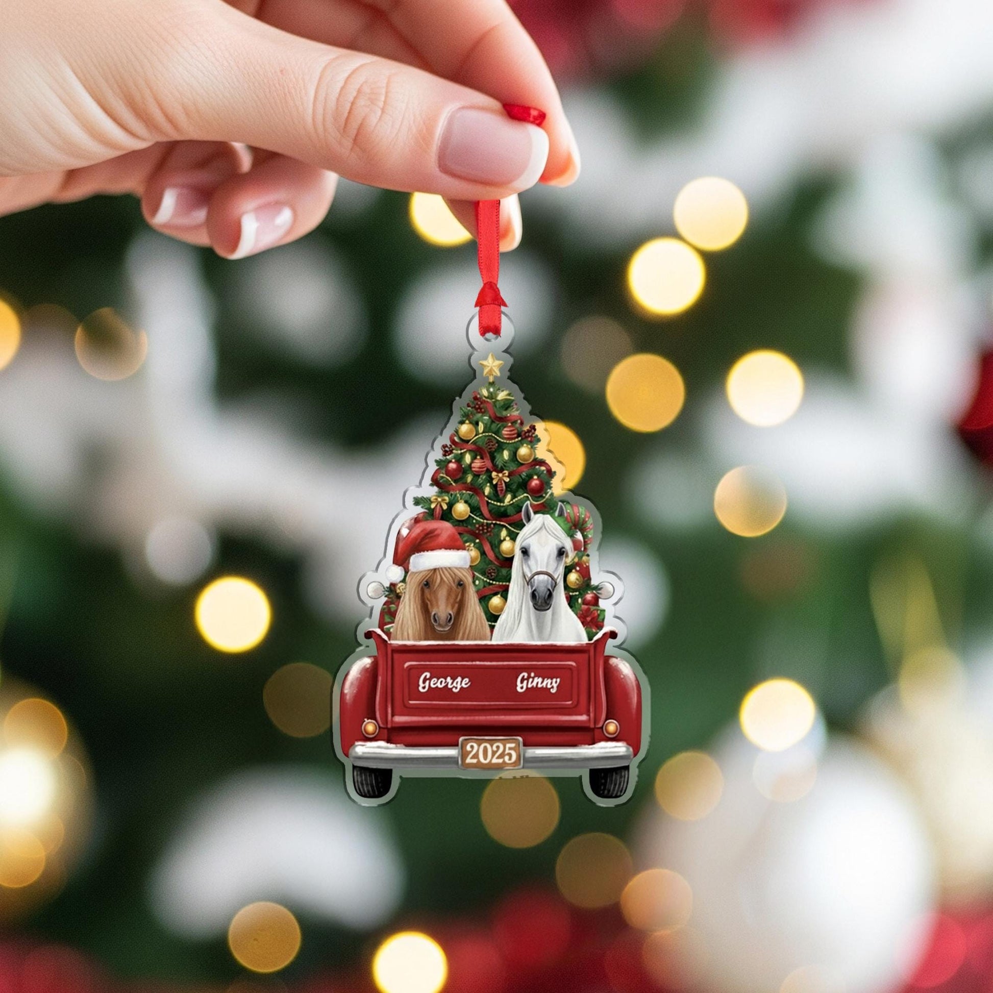 Personalized Horse Ornament — Custom Names Christmas Tree Decoration 2025