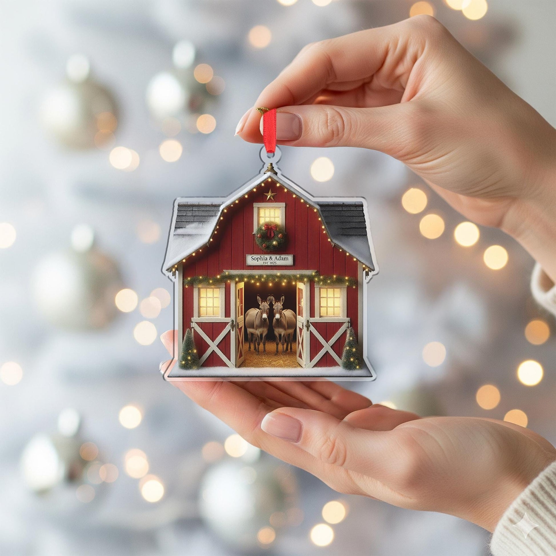 Personalized Donkey Couple Ornament — Custom Barn Farm Christmas Decoration 2025