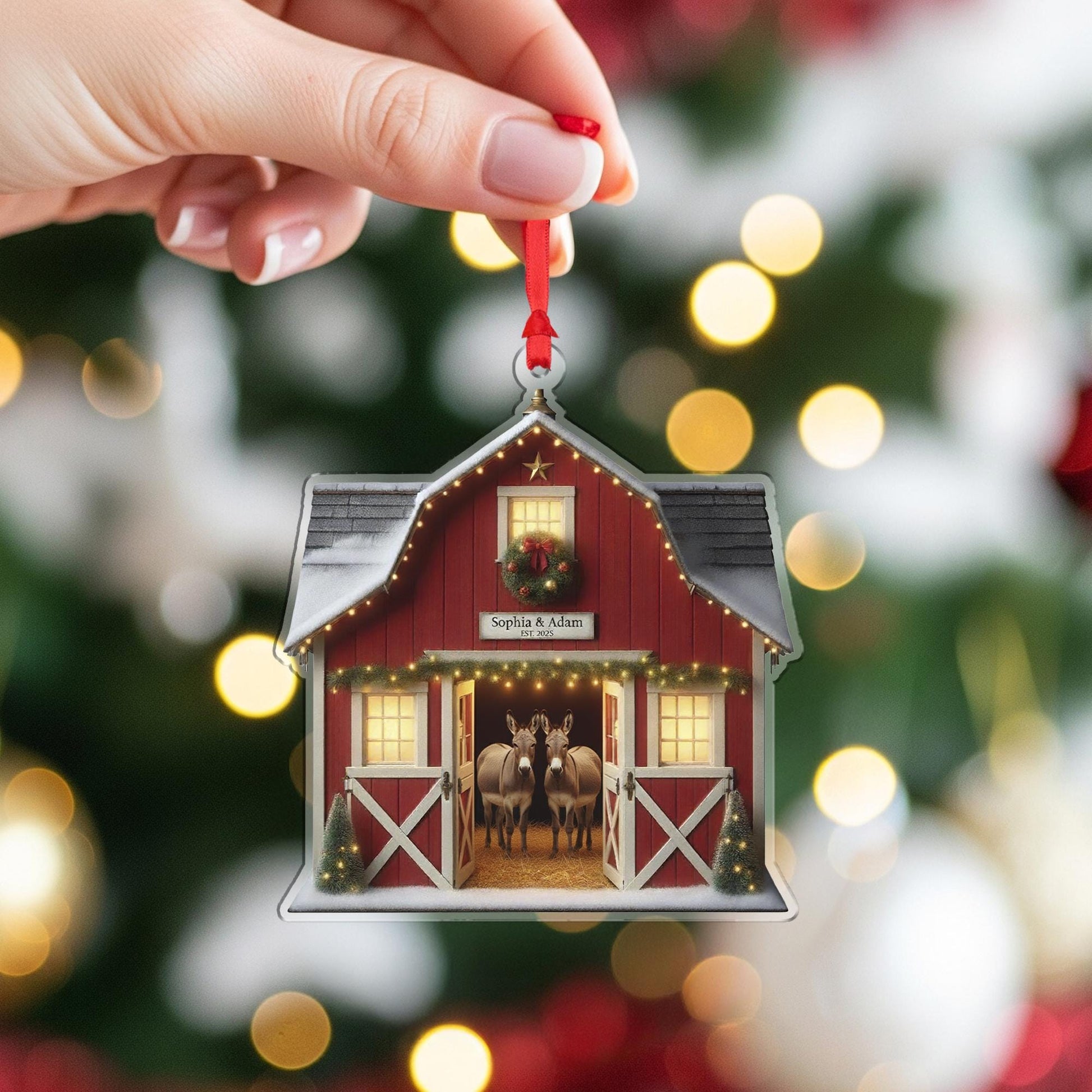 Personalized Donkey Couple Ornament — Custom Barn Farm Christmas Decoration 2025