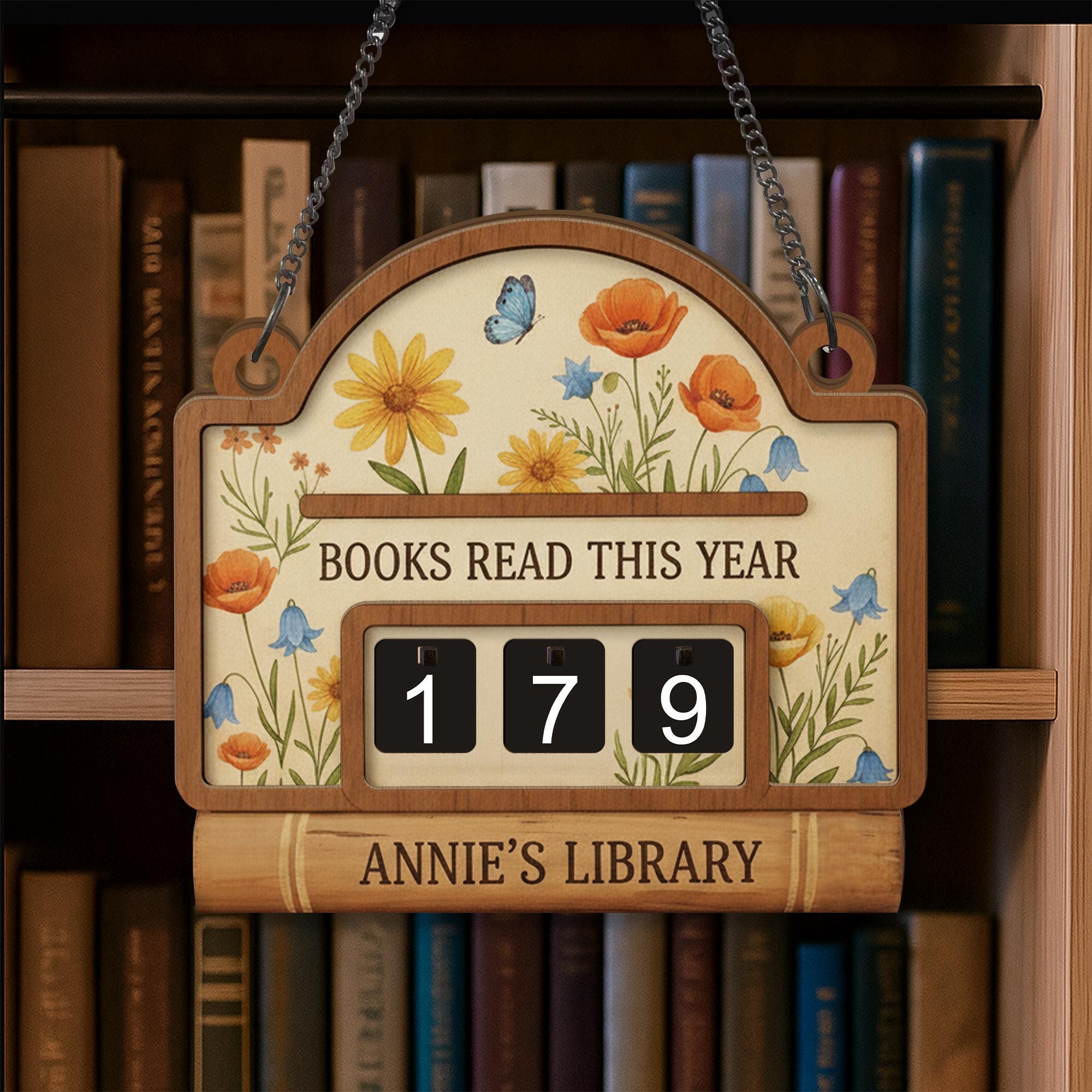 Custom Books Read Tracker Counter - Personalized Wooden Book Lover Gift image 1