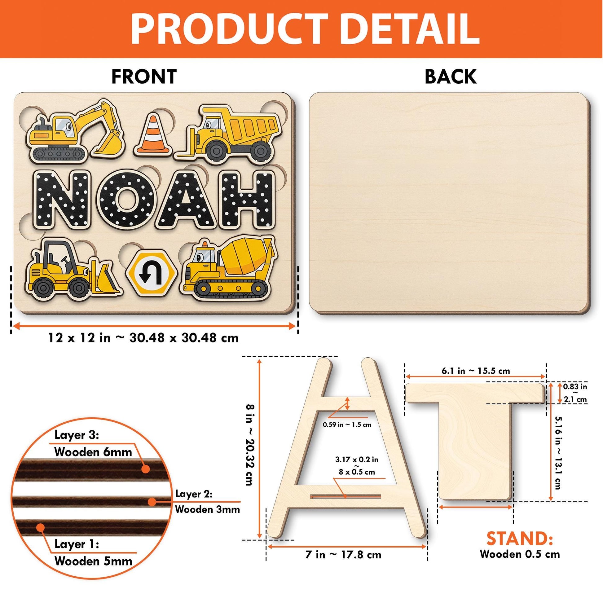 Custom Construction Theme Wooden Name Puzzle: Toddler Busy Board image 2