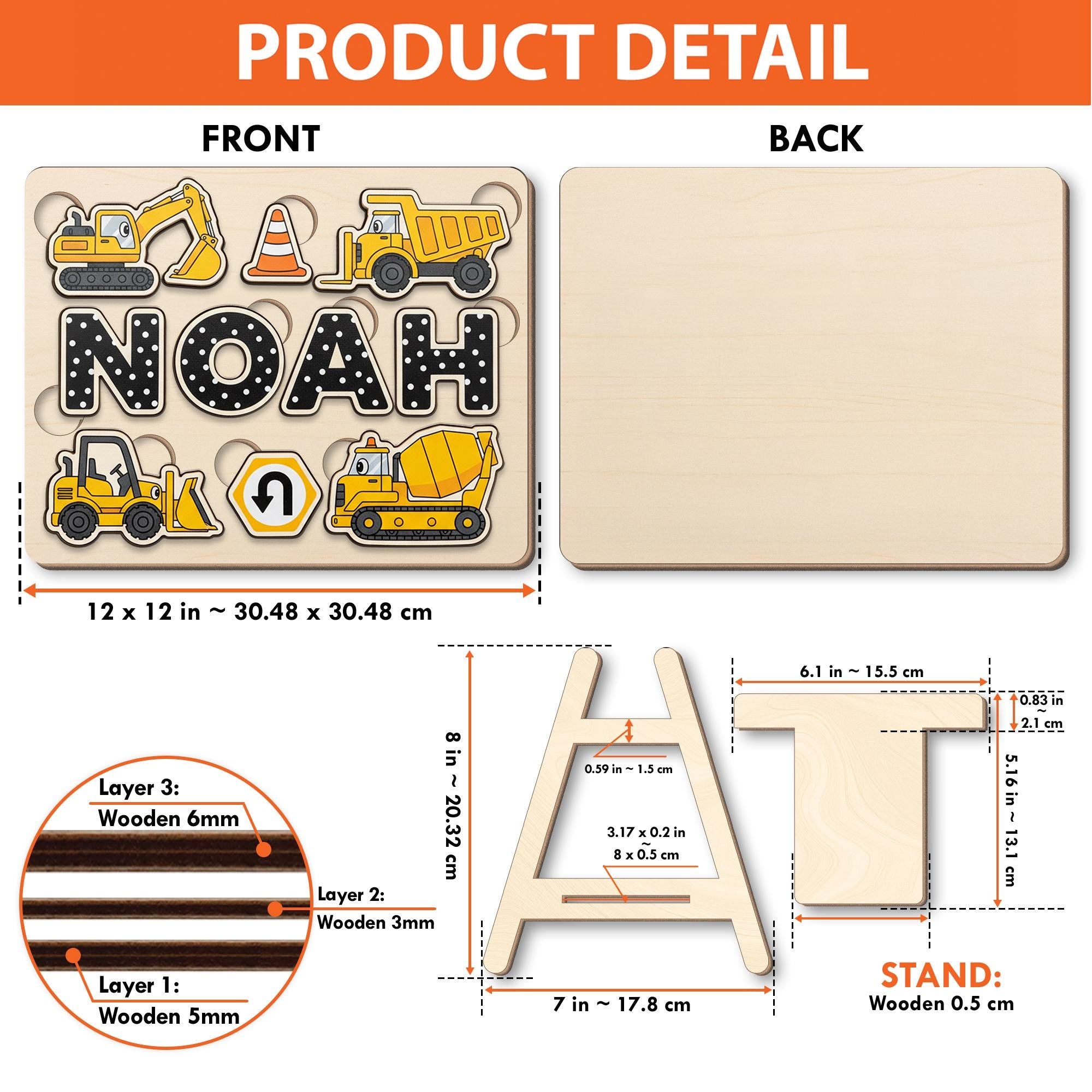 Custom Construction Theme Wooden Name Puzzle: Toddler Busy Board image 2