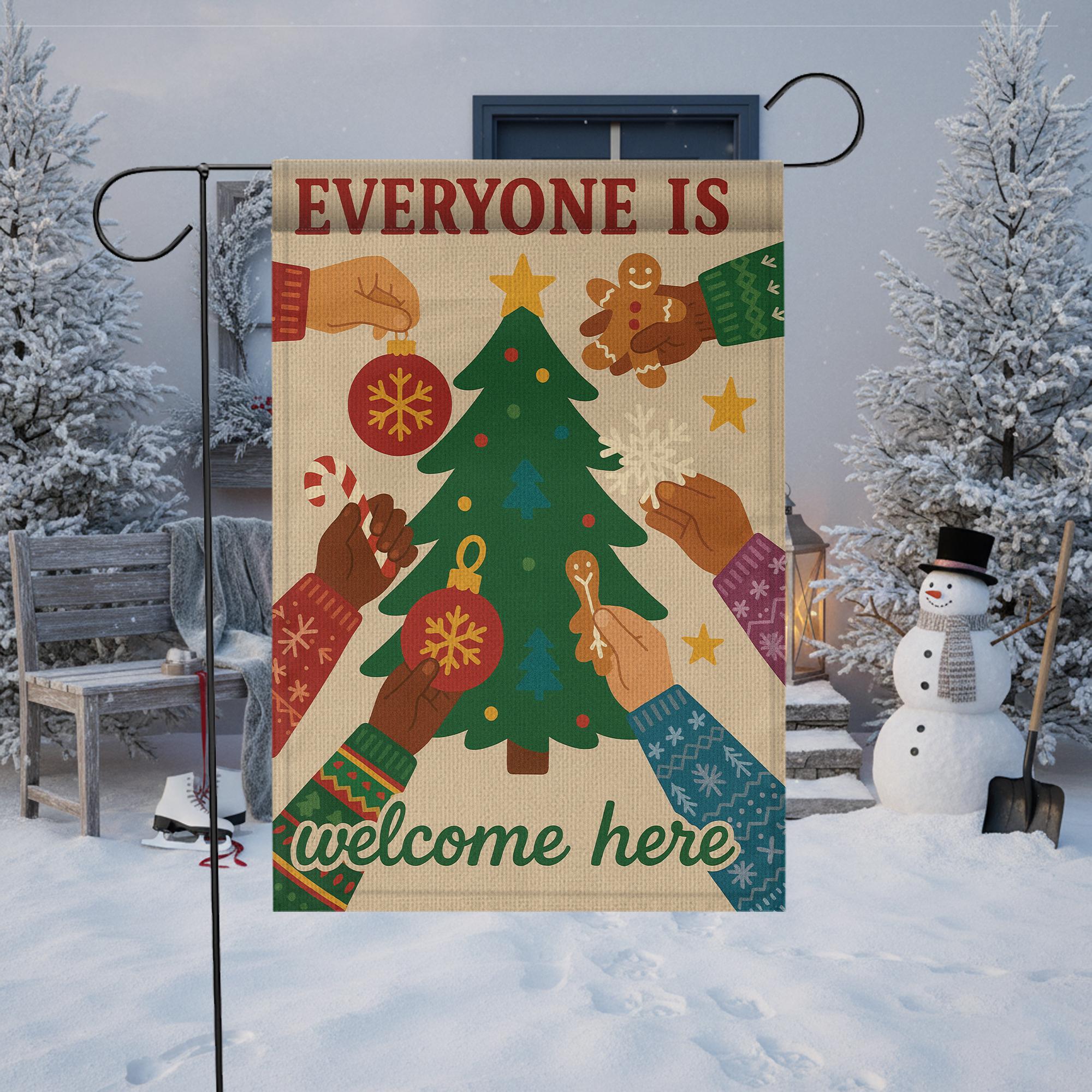 Inclusive Christmas Garden Flag — Everyone Is Welcome Holiday Outdoor Yard Decor