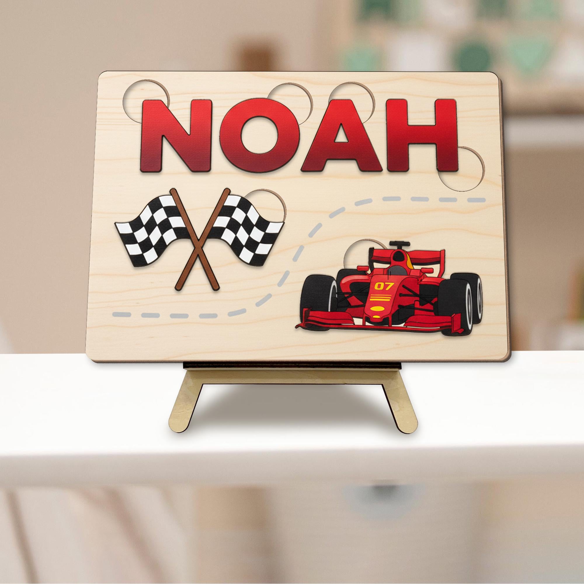 Custom Wooden Name Puzzle - Race Car Formula One Toddler Toy, Christmas Gifts For Kid image 6