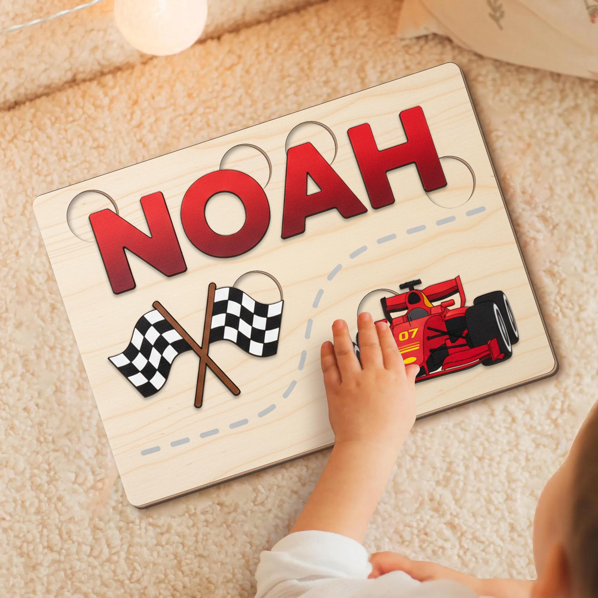 Custom Wooden Name Puzzle - Race Car Formula One Toddler Toy, Christmas Gifts For Kid image 1