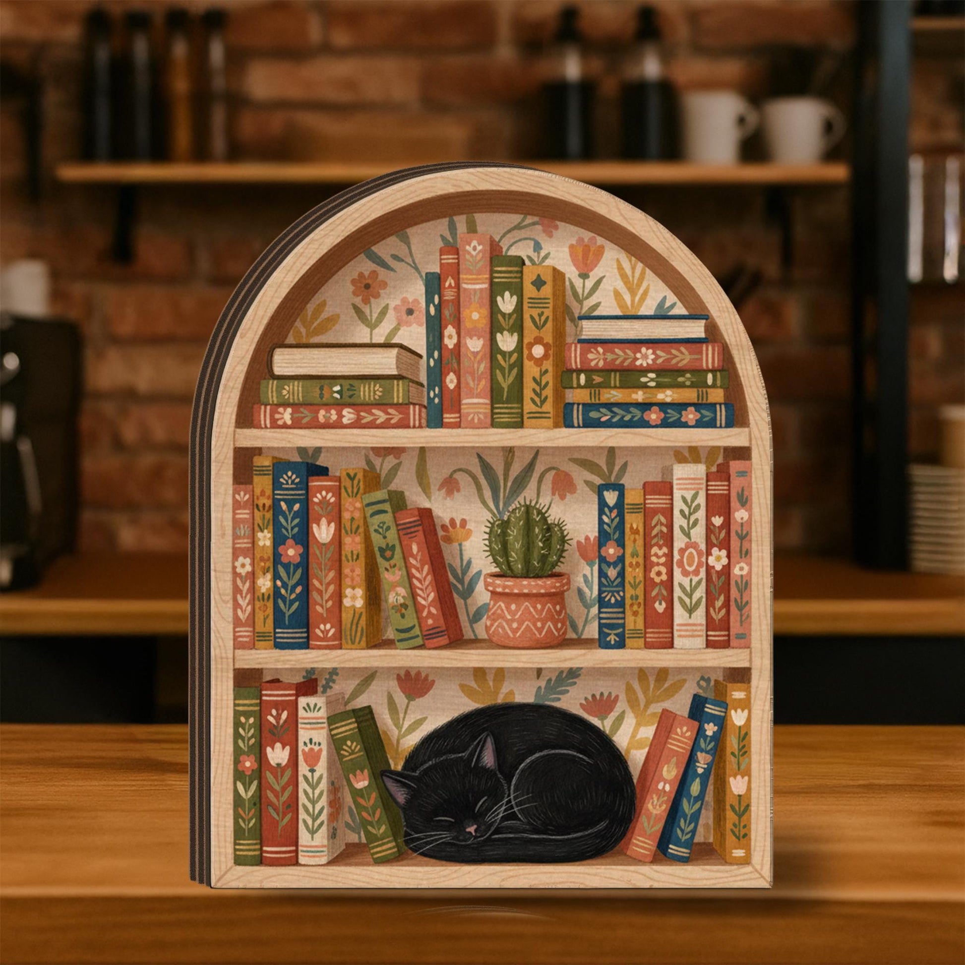 Book Lover Wooden Block Decor: Cat Reading Nook Shelf | Rustic Bookish Home Decor image 2