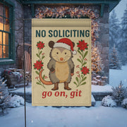 Funny Opossum Christmas Garden Flag — No Soliciting Holiday Outdoor Yard Decor