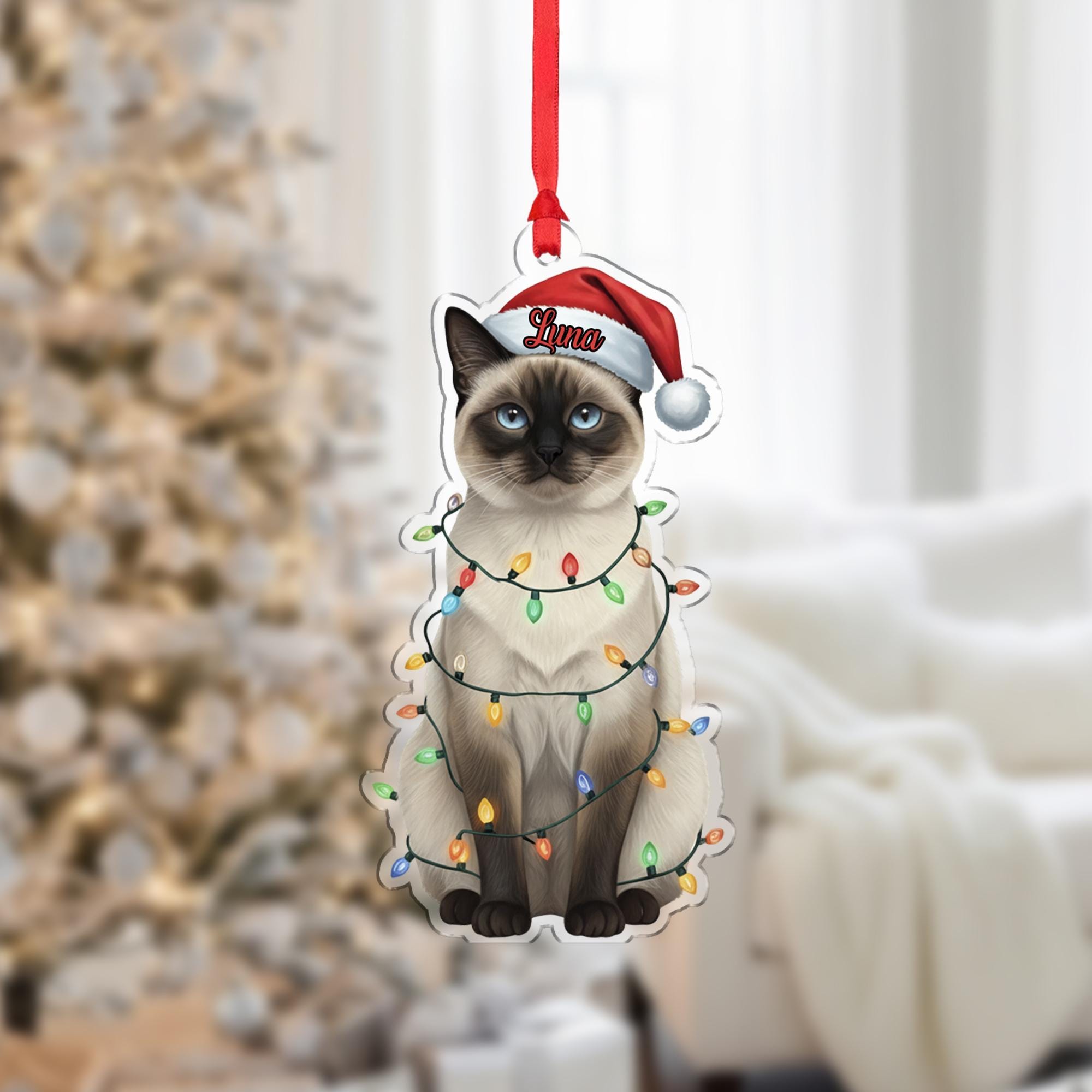 Siamese Cat Ornament — Personalized Christmas Tree Decoration with Pet Name 2025