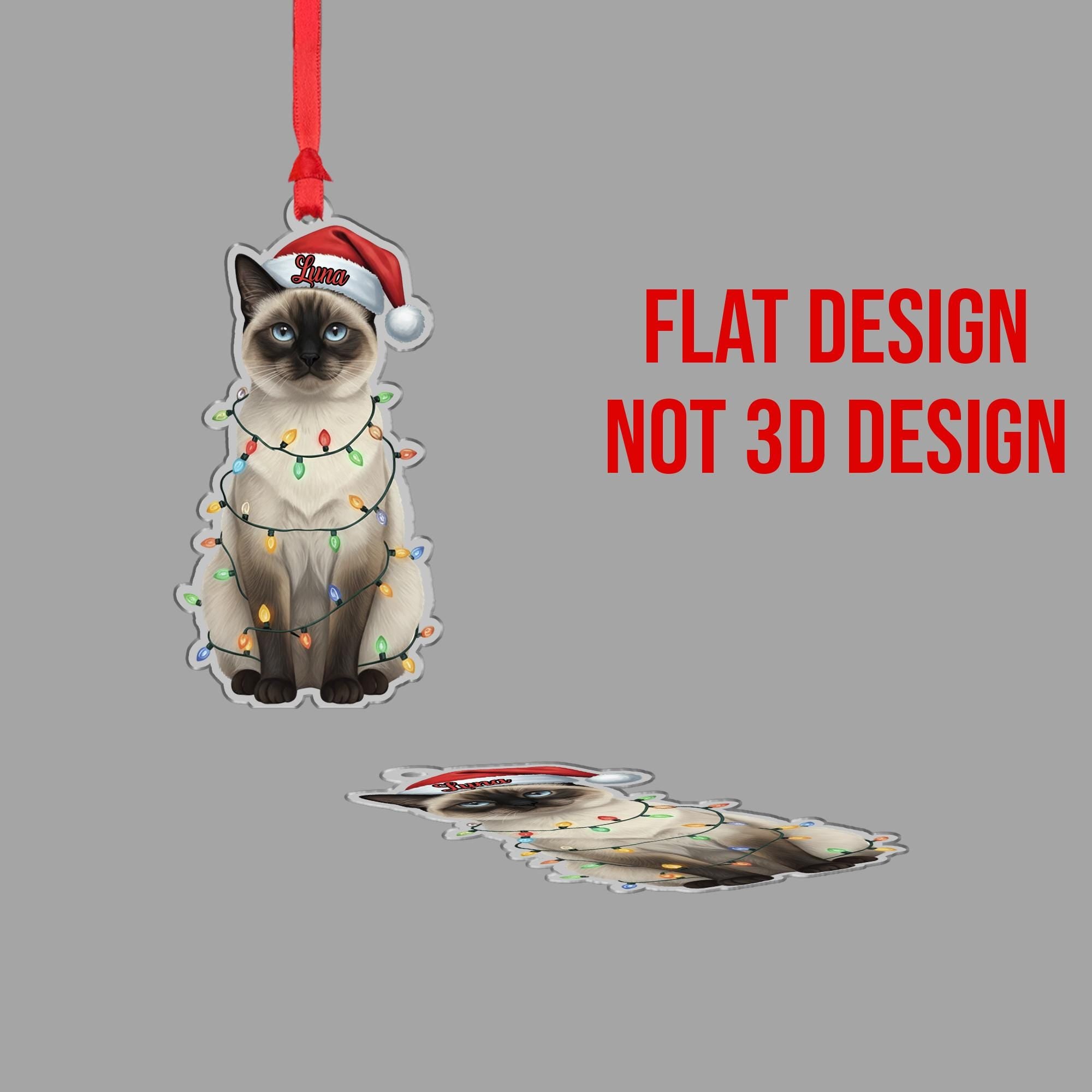 Siamese Cat Ornament — Personalized Christmas Tree Decoration with Pet Name 2025