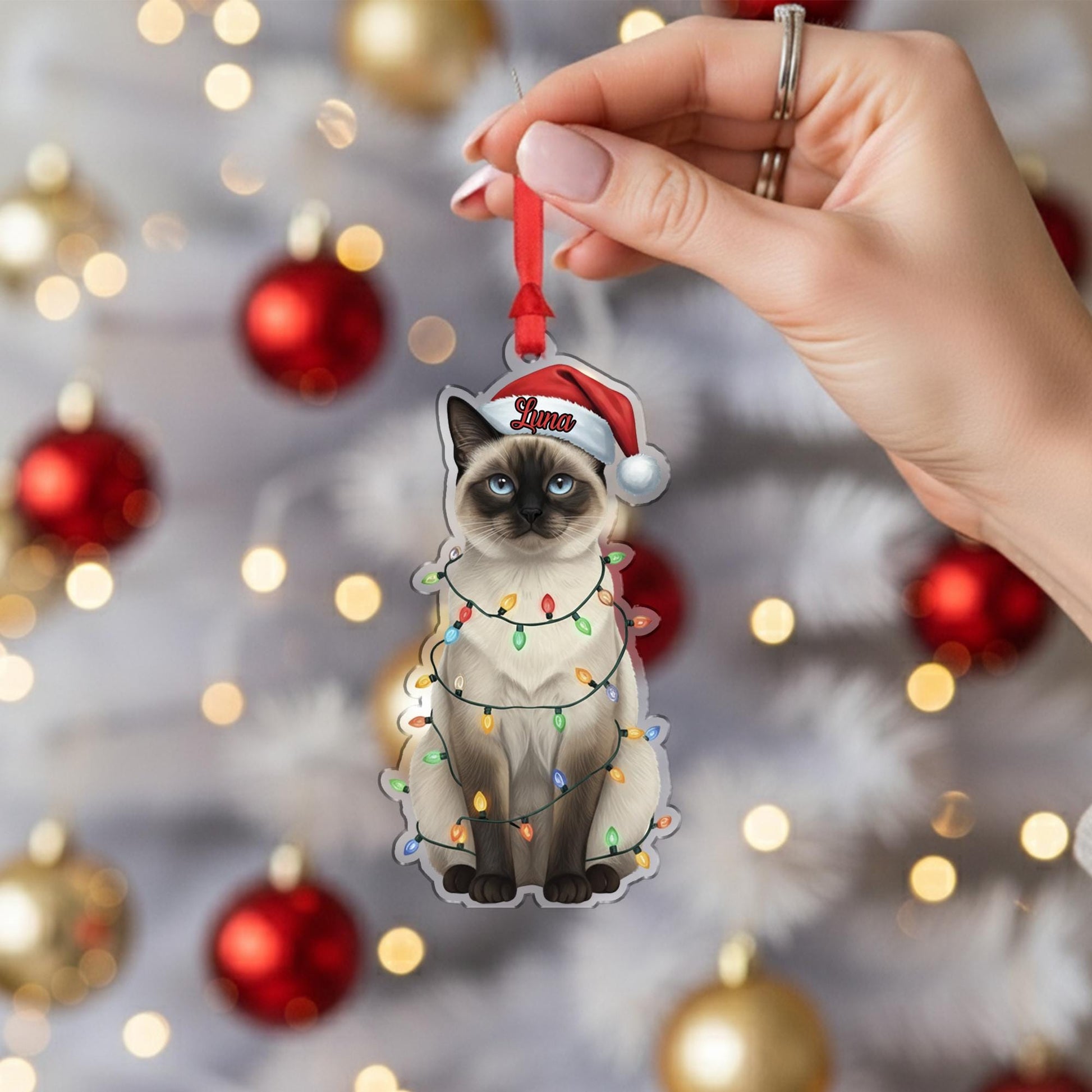 Siamese Cat Ornament — Personalized Christmas Tree Decoration with Pet Name 2025