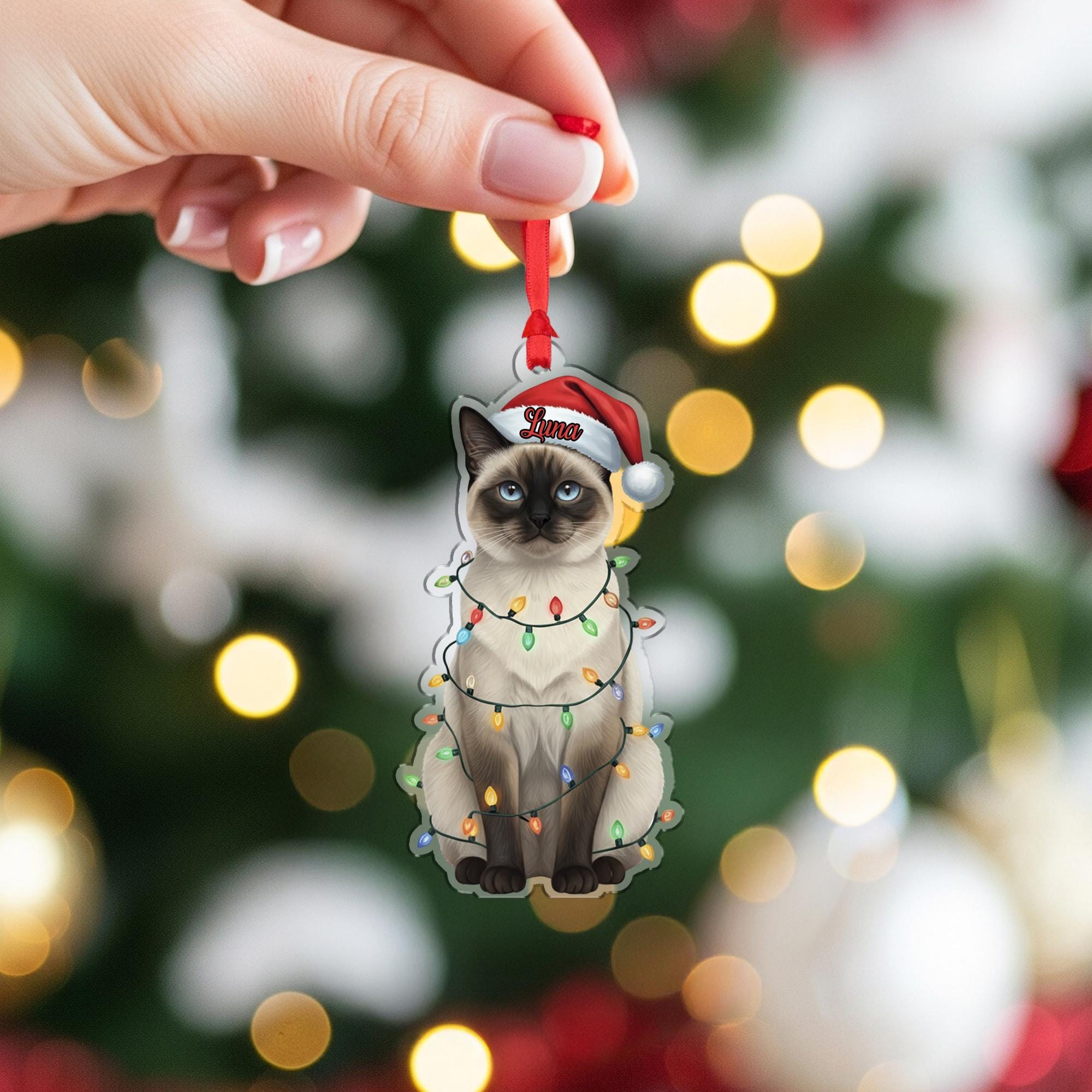 Siamese Cat Ornament — Personalized Christmas Tree Decoration with Pet Name 2025