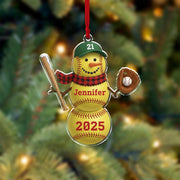 Personalized Baseball Snowman Ornament ‒ Name & Year Acrylic Holiday Decoration