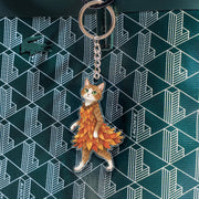 Cat in Autumn Leaf Dress Acrylic Keychain - Fall Accessory