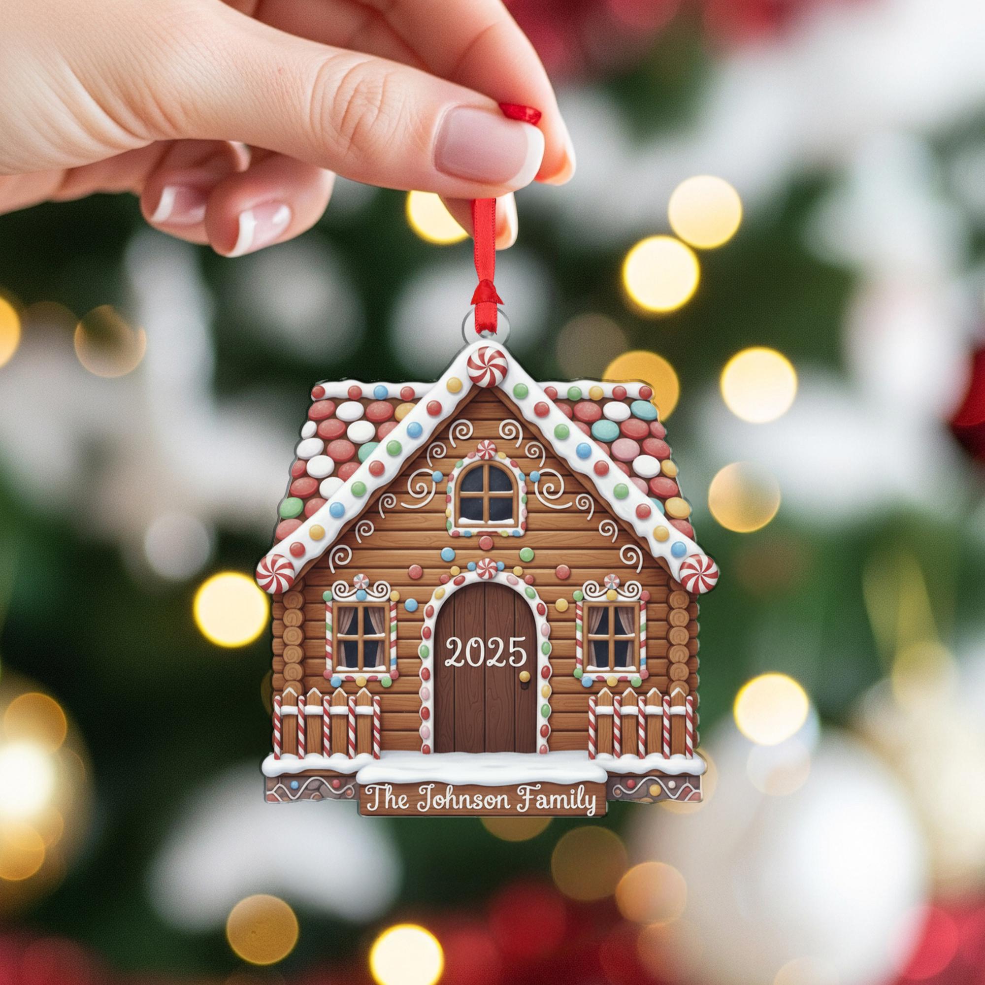 Personalized Gingerbread House Ornament, Custom Family Name Christmas Tree Decoration with Year