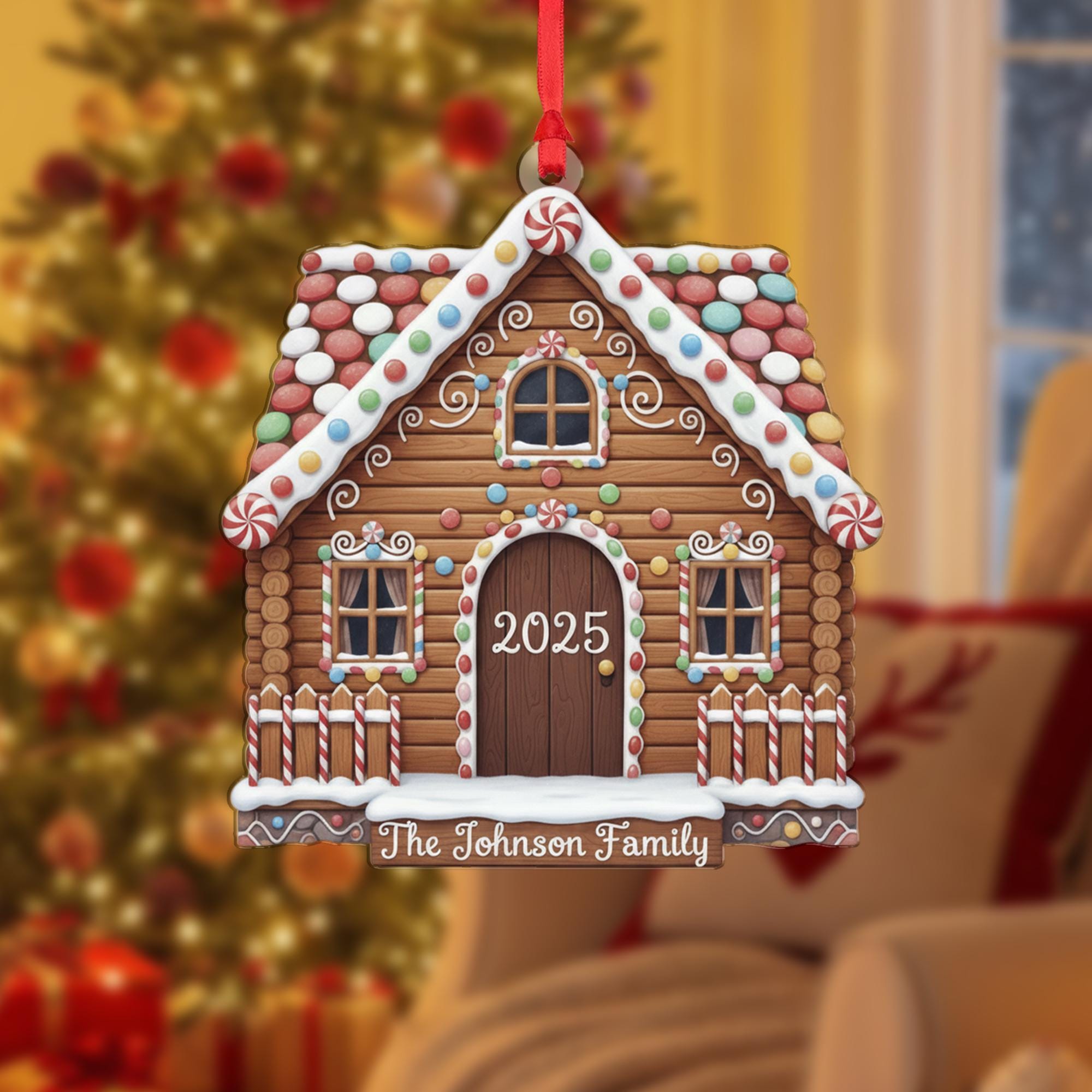 Personalized Gingerbread House Ornament, Custom Family Name Christmas Tree Decoration with Year