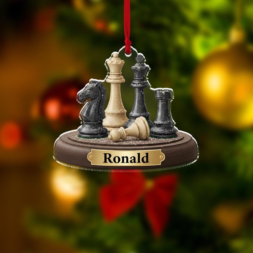 Personalized Acrylic Chess Ornament – Custom Name & Year – Chess Piece Tree Decoration
