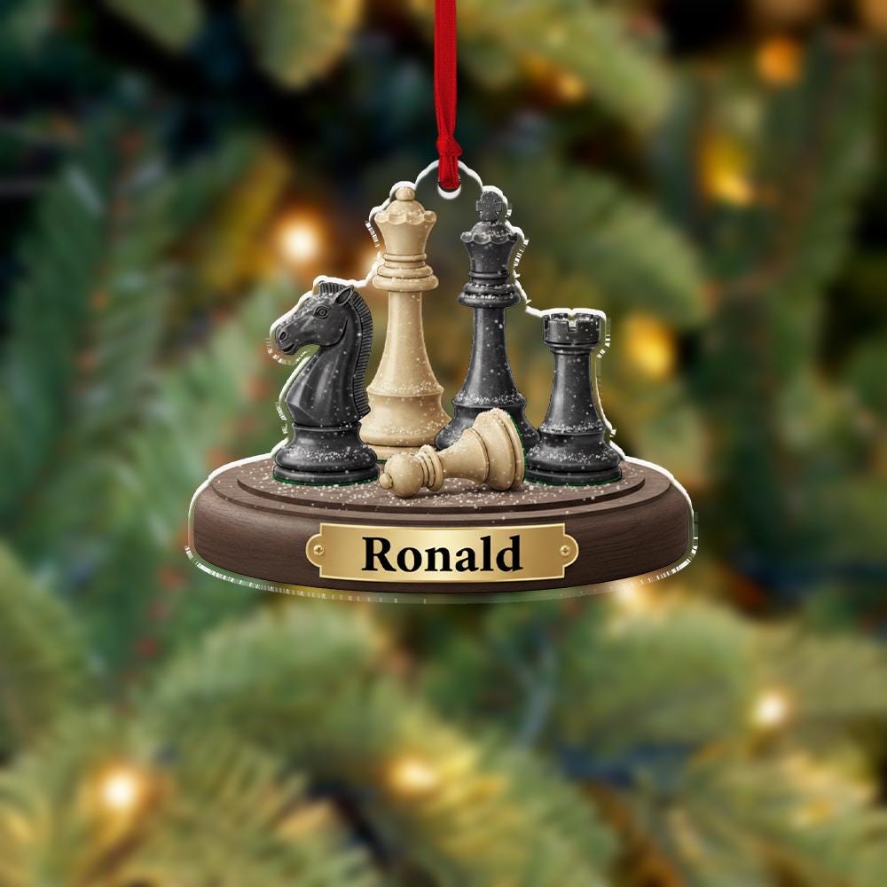 Personalized Acrylic Chess Ornament – Custom Name & Year – Chess Piece Tree Decoration