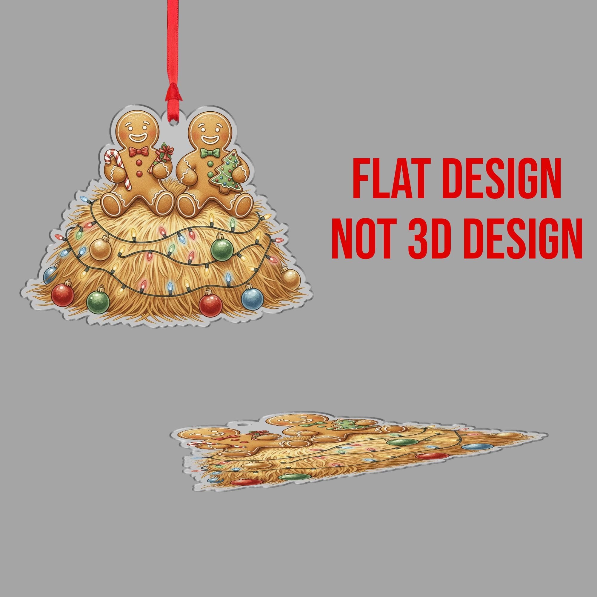 Gingerbread Couple Ornament, Christmas Tree Decoration with Hay Bale and Holiday Lights