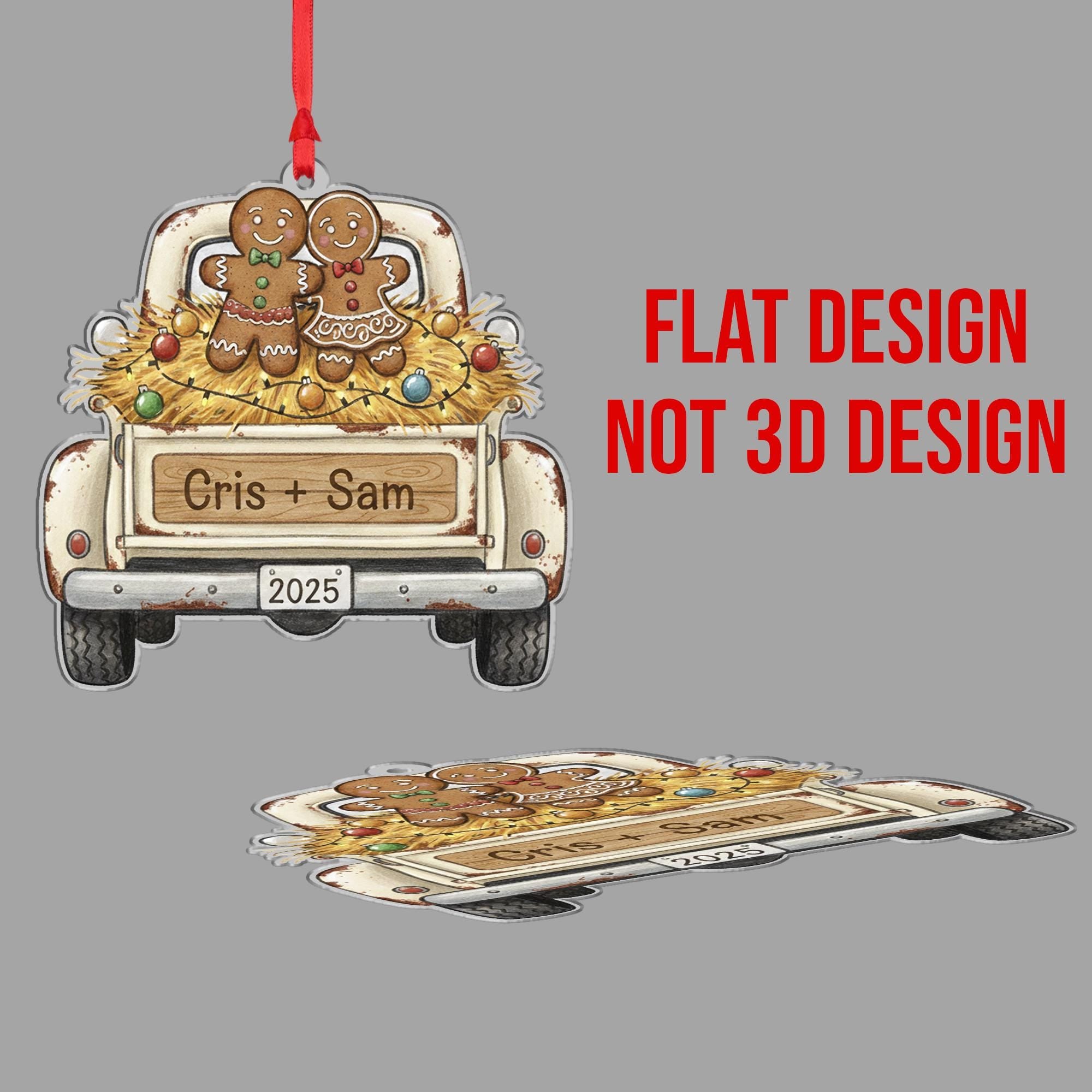 Personalized Gingerbread Truck Ornament, Custom Name Christmas Tree Decoration with Couple and Year