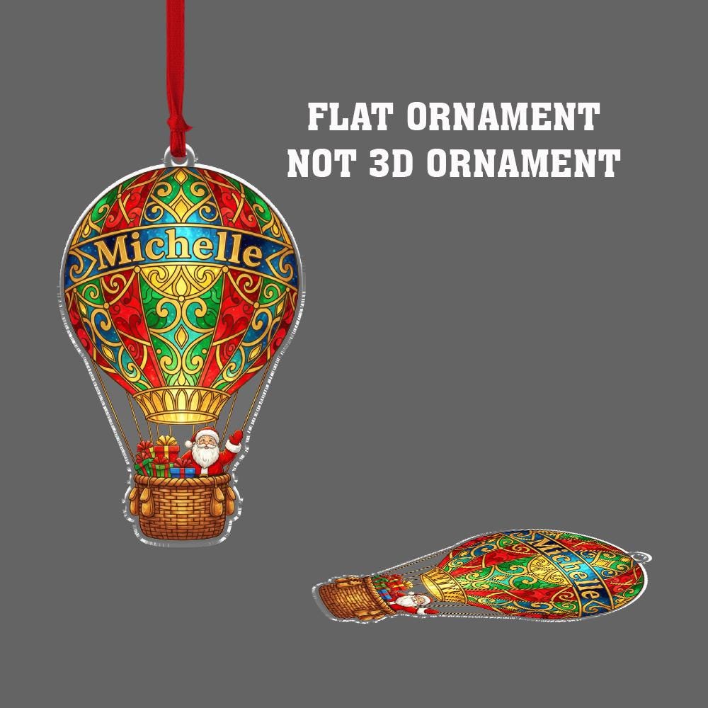 Personalized Acrylic Hot Air Balloon Ornament – Custom Name & Year – Tree Hanging Decoration