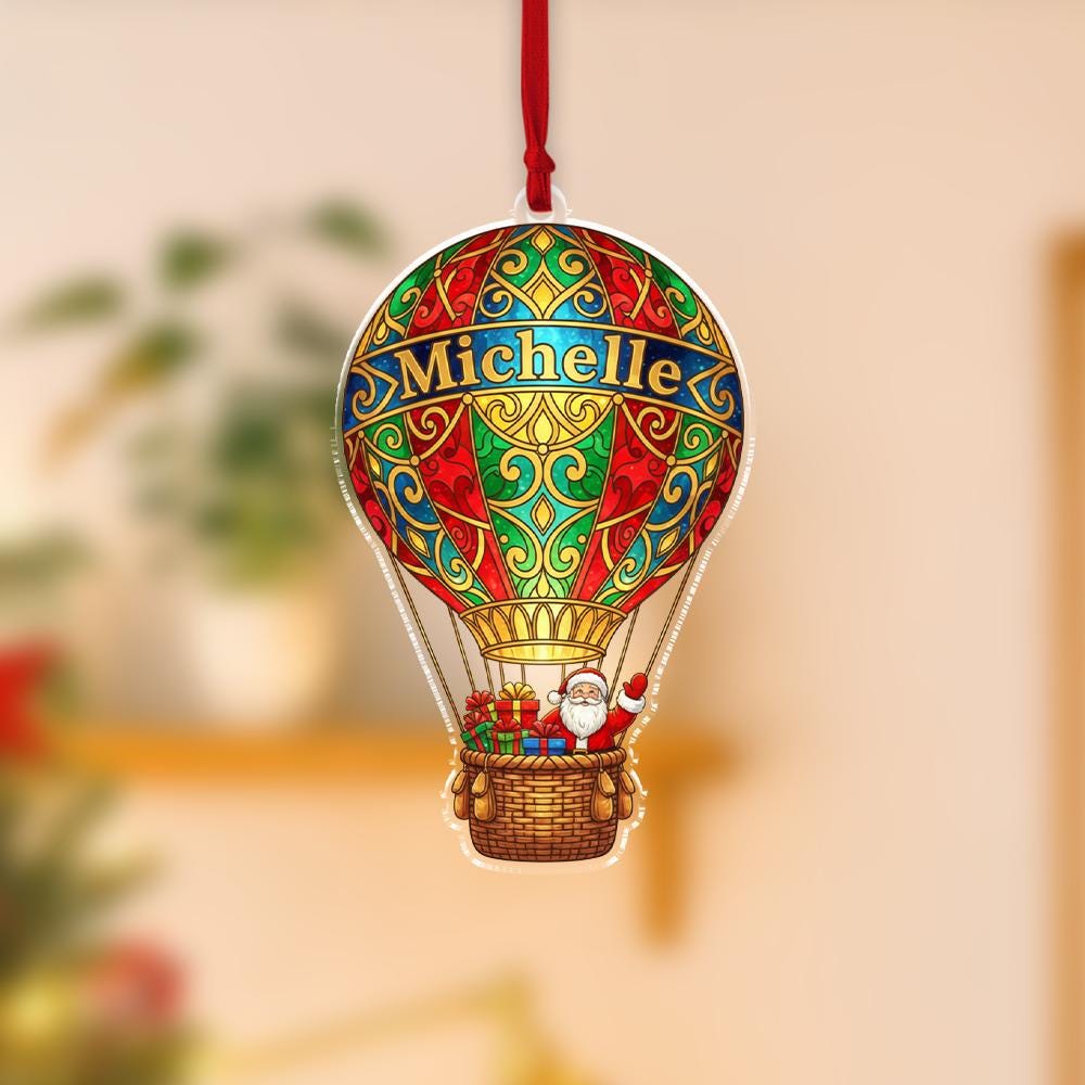Personalized Acrylic Hot Air Balloon Ornament – Custom Name & Year – Tree Hanging Decoration