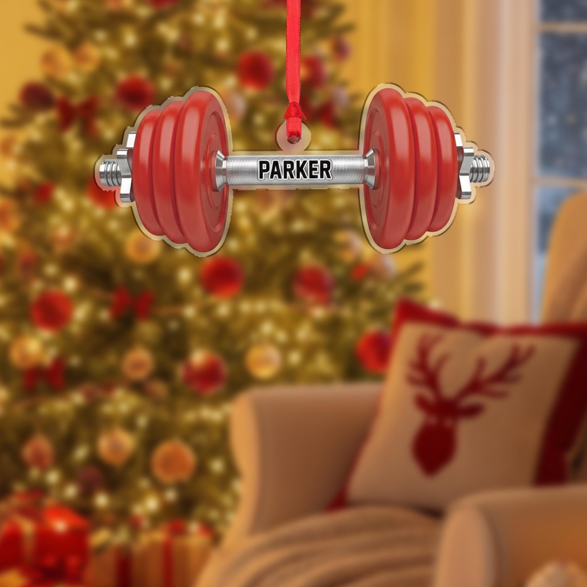 Personalized Dumbbell Ornament - Fitness Christmas Decor, Gym Coach Gift