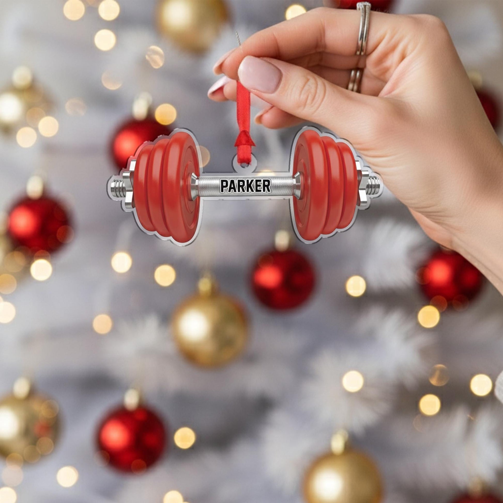 Personalized Dumbbell Ornament - Fitness Christmas Decor, Gym Coach Gift