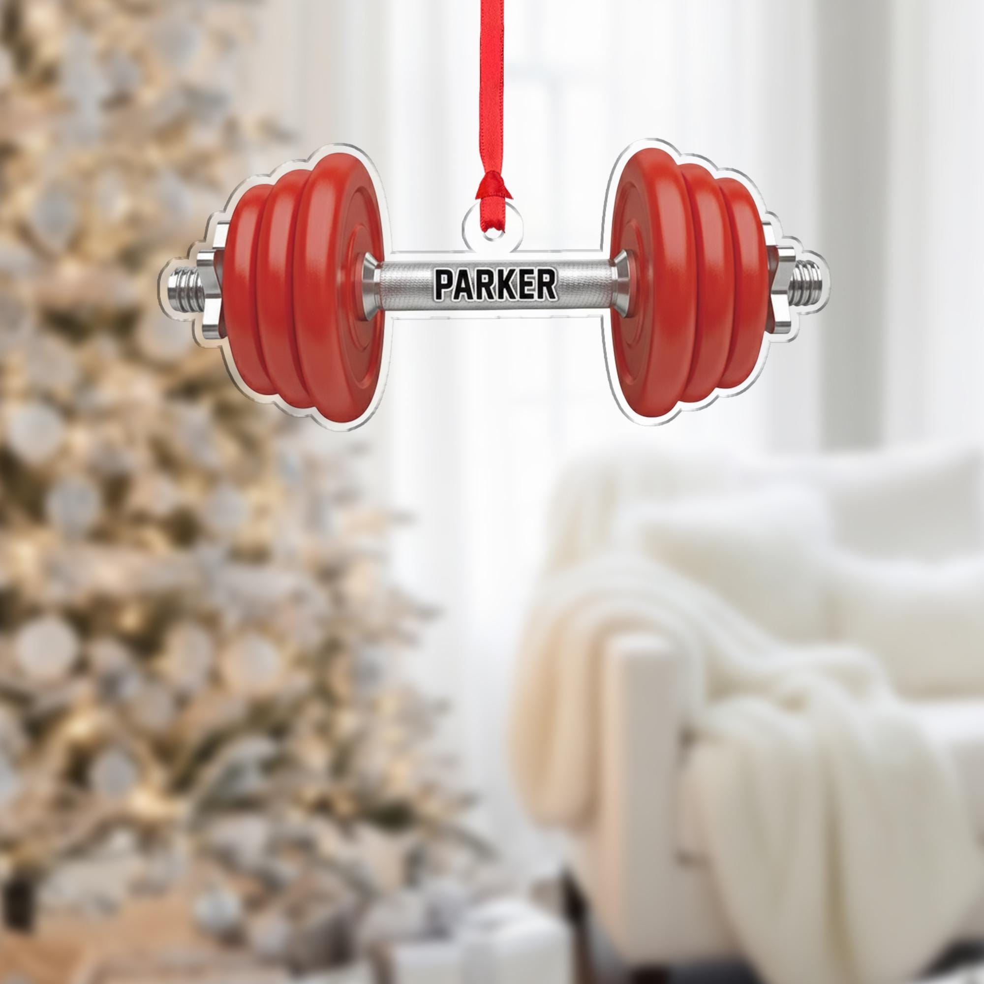 Personalized Dumbbell Ornament - Fitness Christmas Decor, Gym Coach Gift