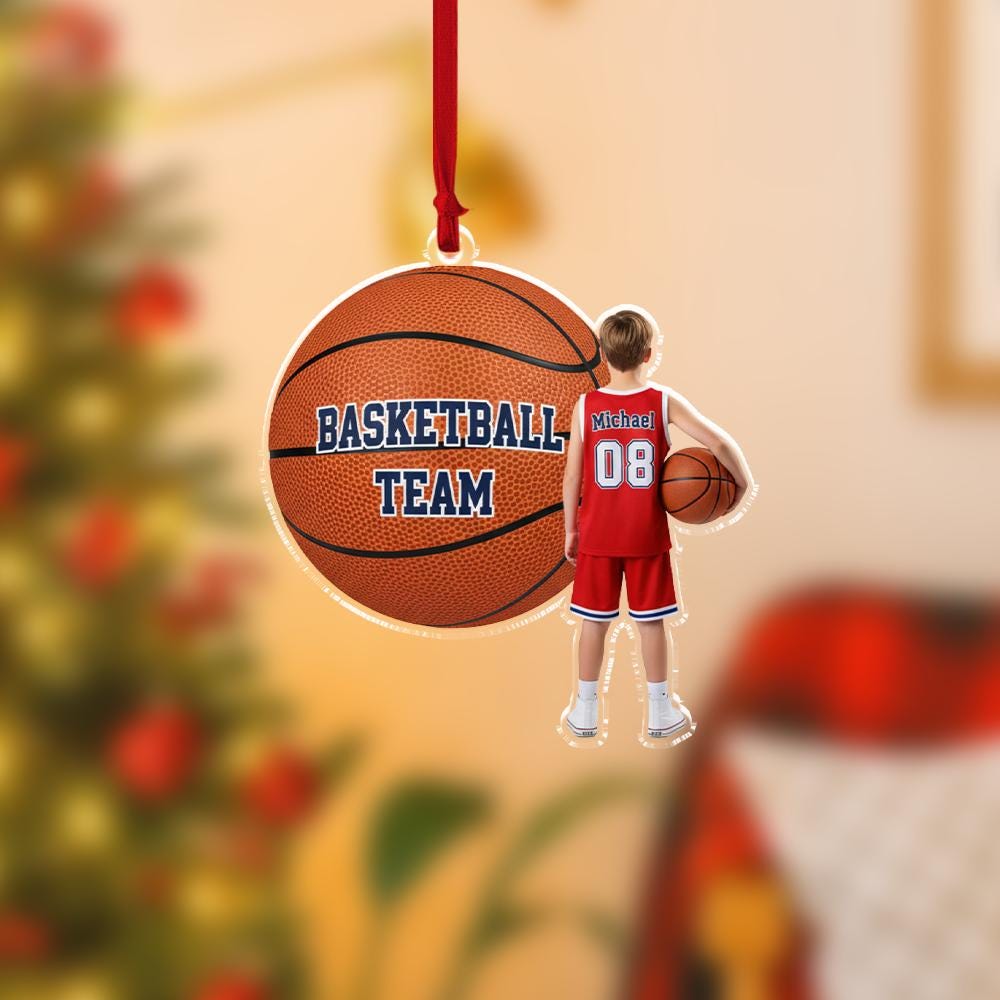Personalized Basketball Ornament – Custom Player Jersey Decoration, Sports Team Decoration