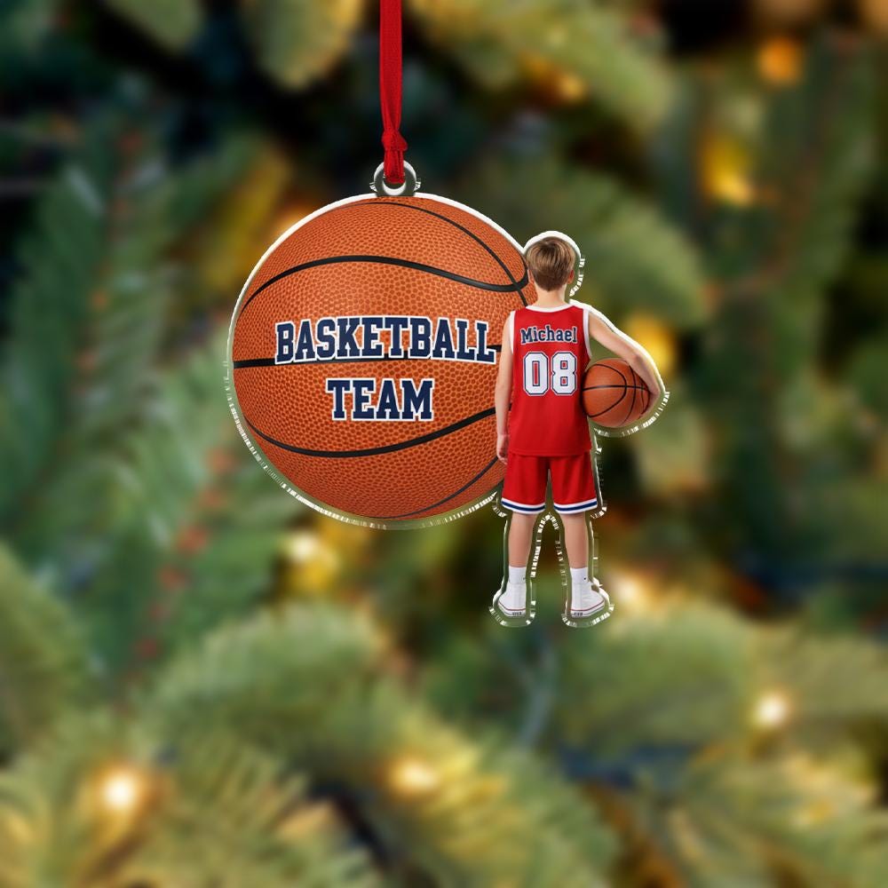 Personalized Basketball Ornament – Custom Player Jersey Decoration, Sports Team Decoration