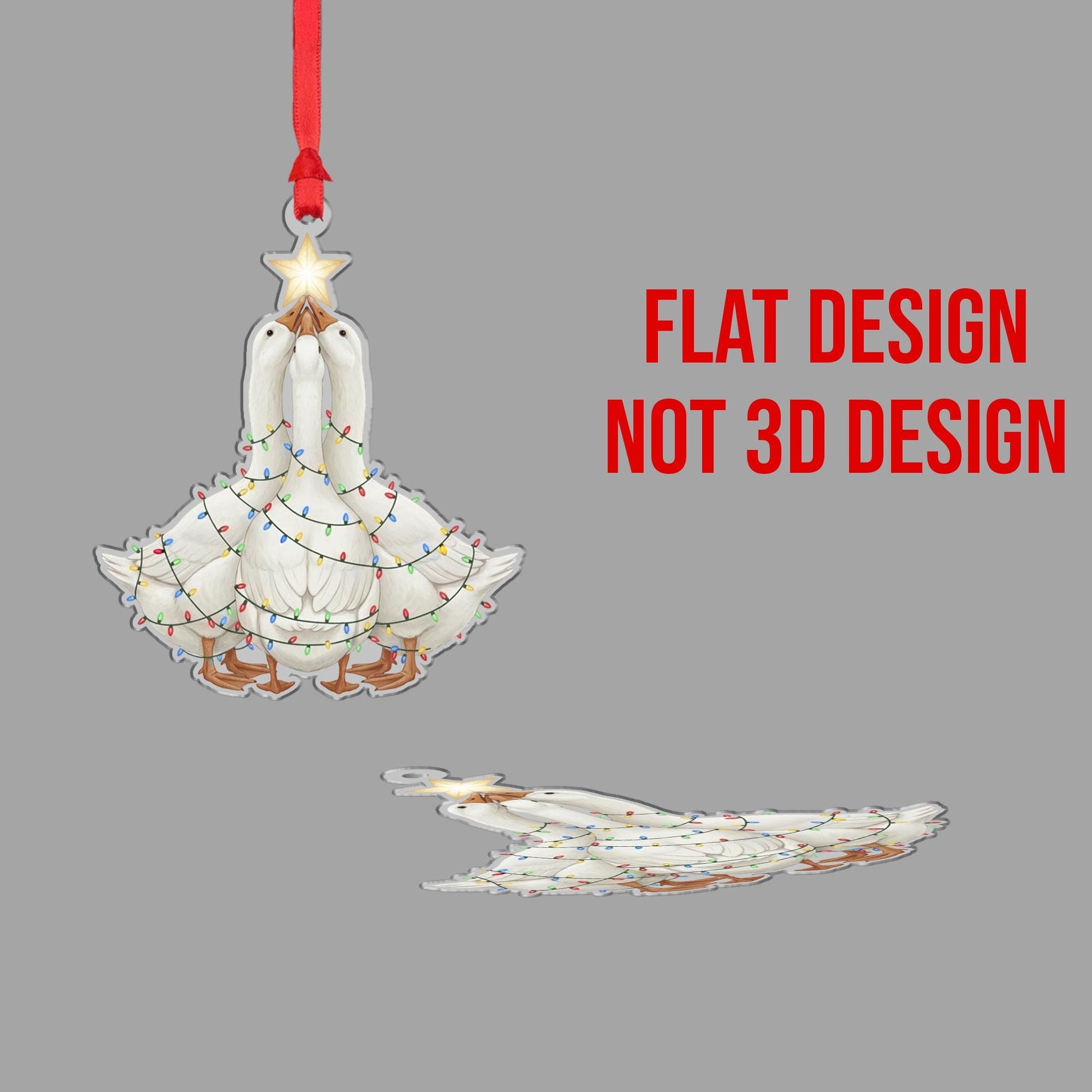 Goose Ornament with Christmas Lights, Farmhouse Holiday Tree Decoration with Star Topper
