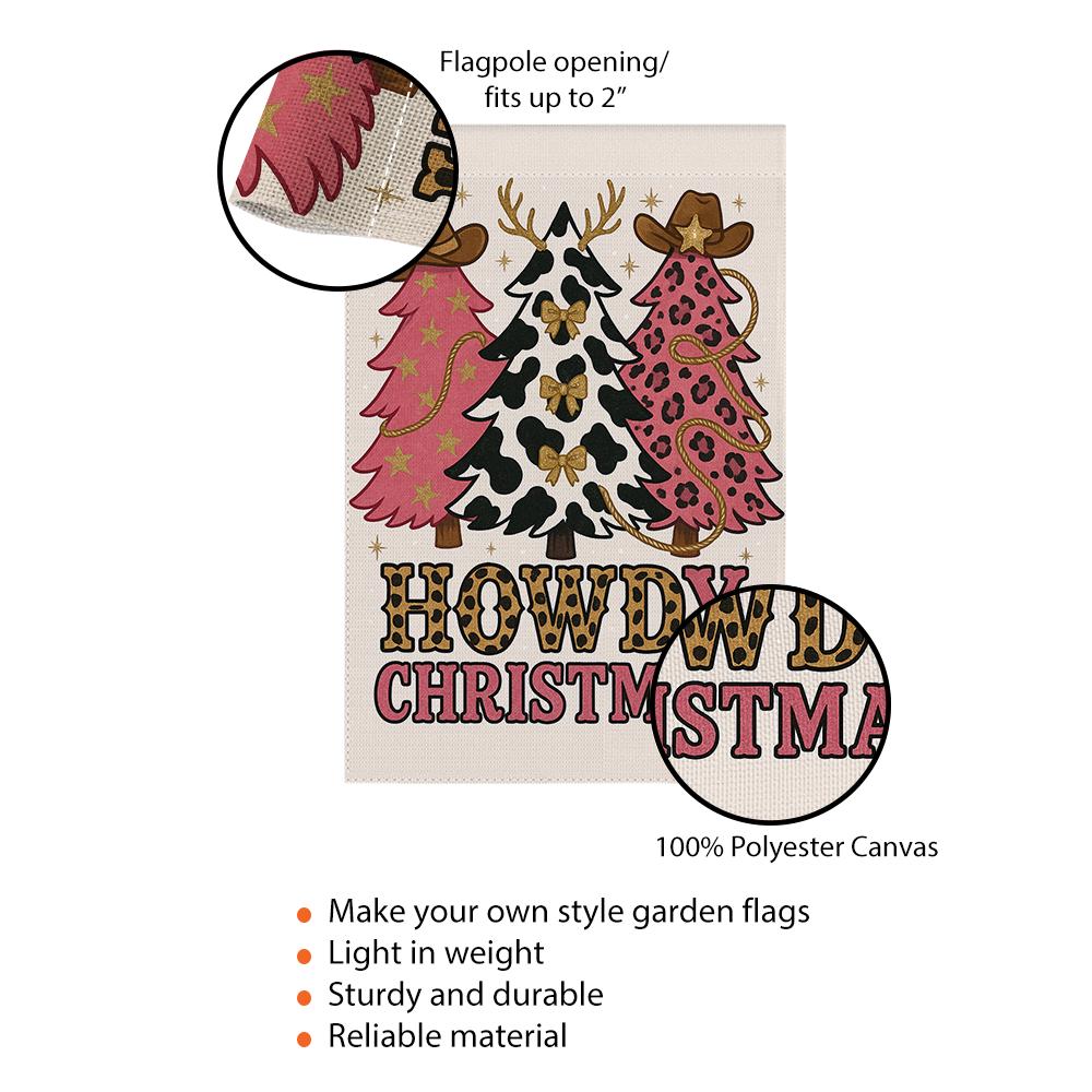 Outdoor Christmas Flag – Howdy Christmas Text & Trees – Holiday Garden Decoration