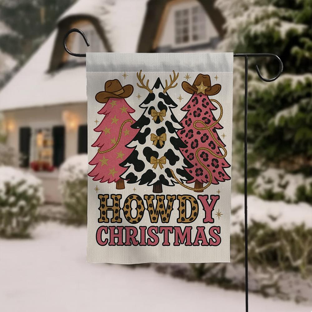 Outdoor Christmas Flag – Howdy Christmas Text & Trees – Holiday Garden Decoration