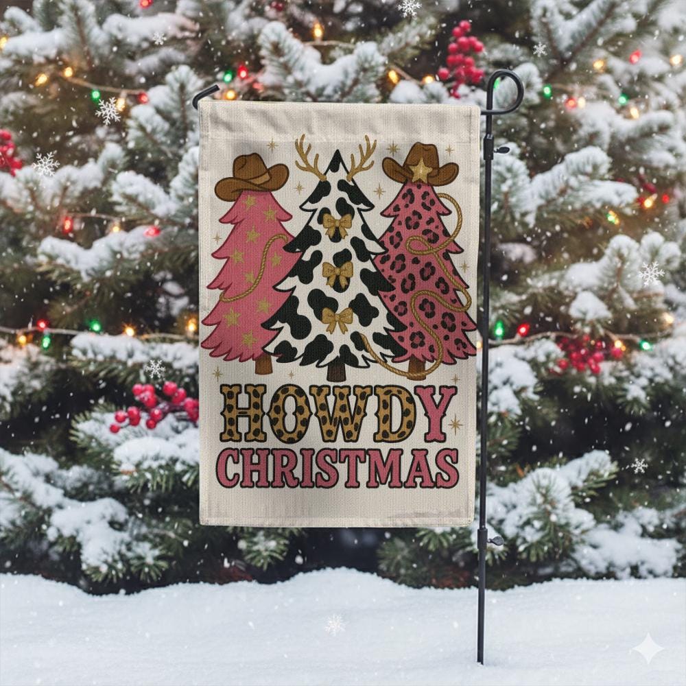 Outdoor Christmas Flag – Howdy Christmas Text & Trees – Holiday Garden Decoration