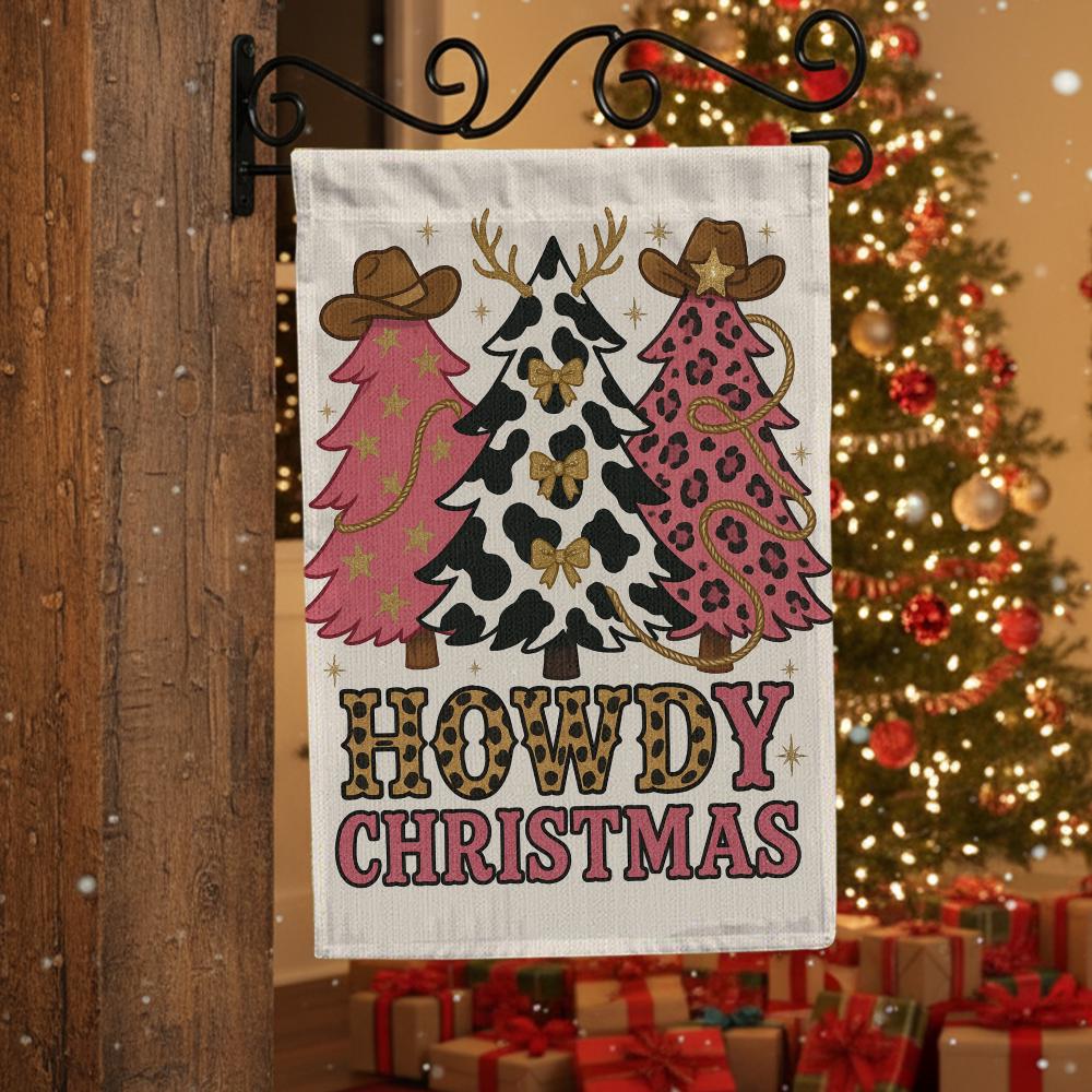 Outdoor Christmas Flag – Howdy Christmas Text & Trees – Holiday Garden Decoration