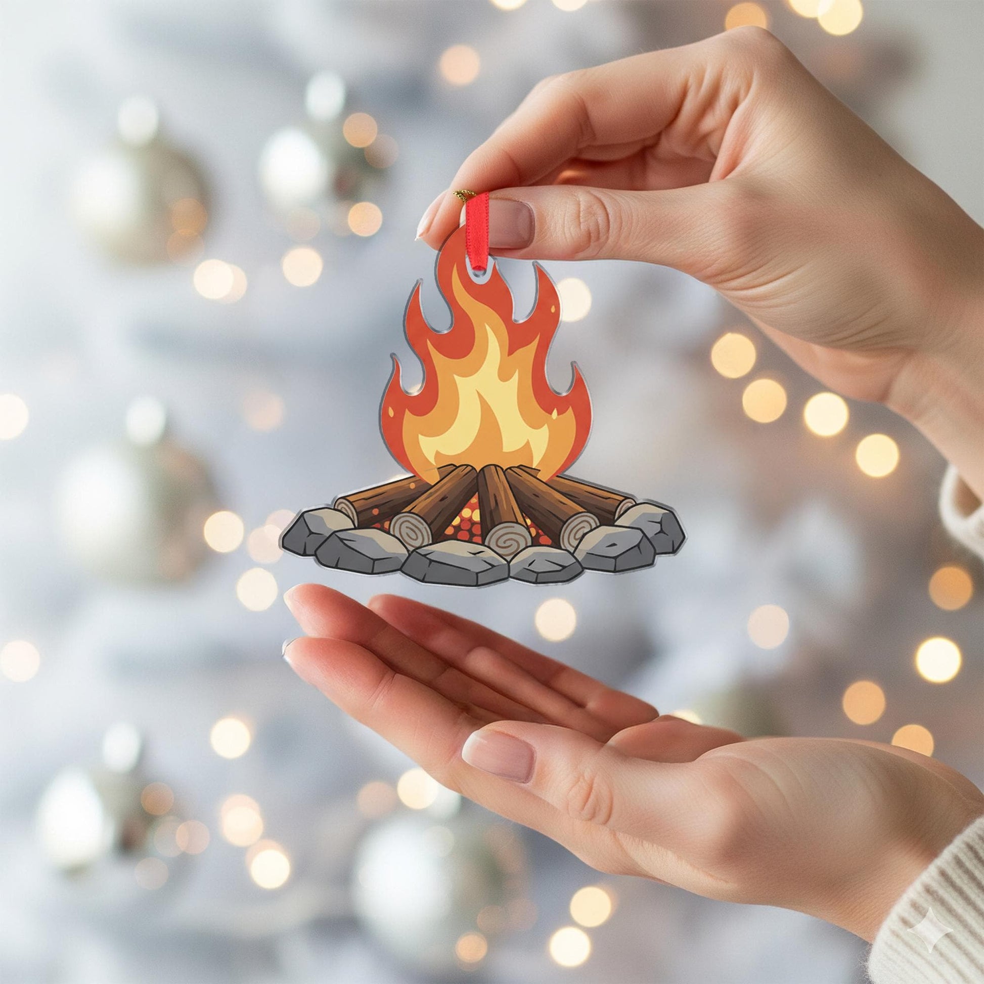 Campfire Ornament, Christmas Tree Decoration with Flames and Logs for Camping and Outdoor Theme