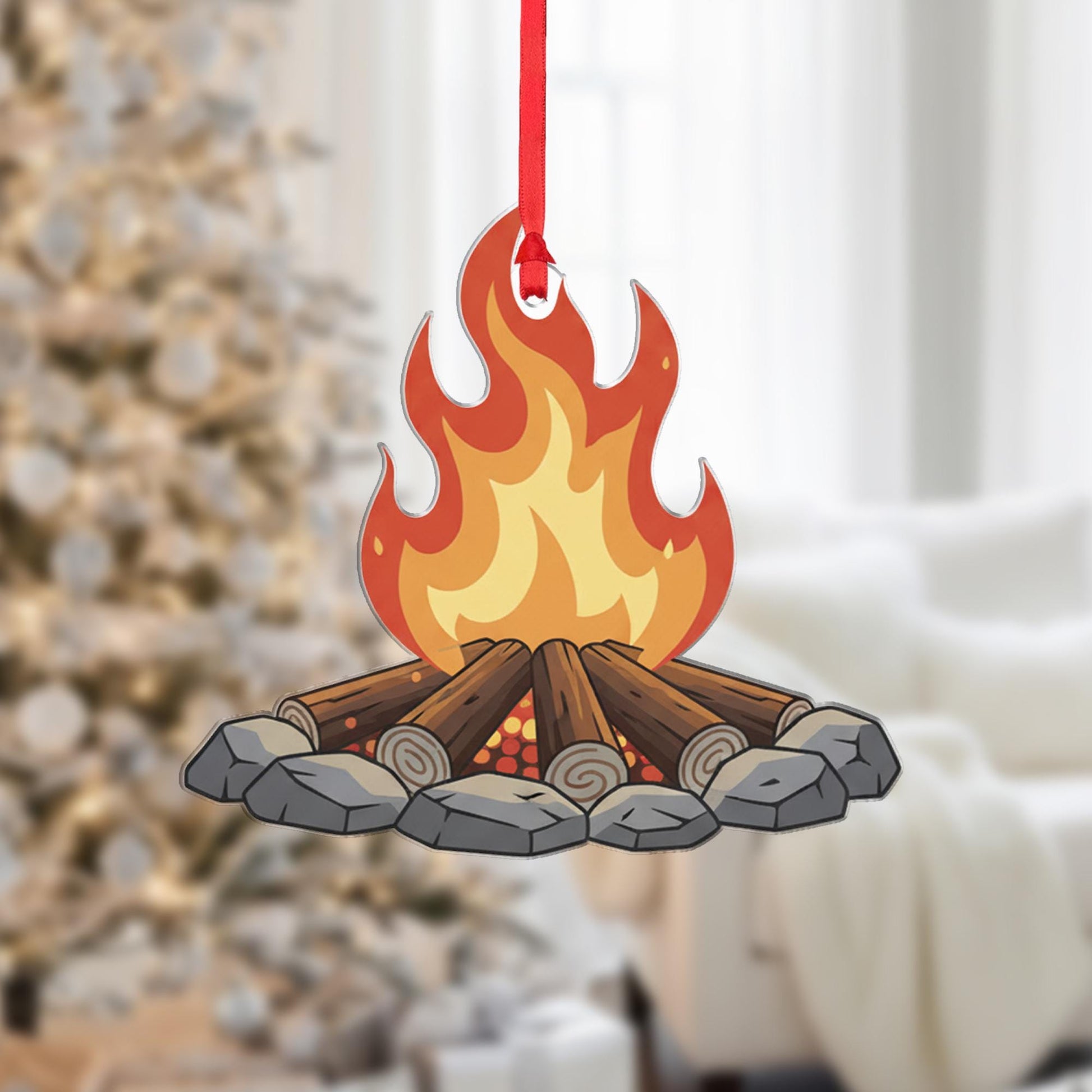 Campfire Ornament, Christmas Tree Decoration with Flames and Logs for Camping and Outdoor Theme