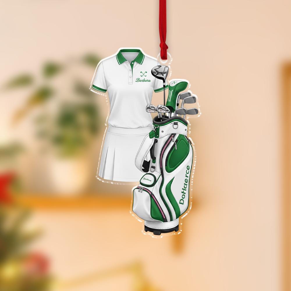 Personalized Golfer Outfit Ornament: Custom Golf Bag Name Decoration