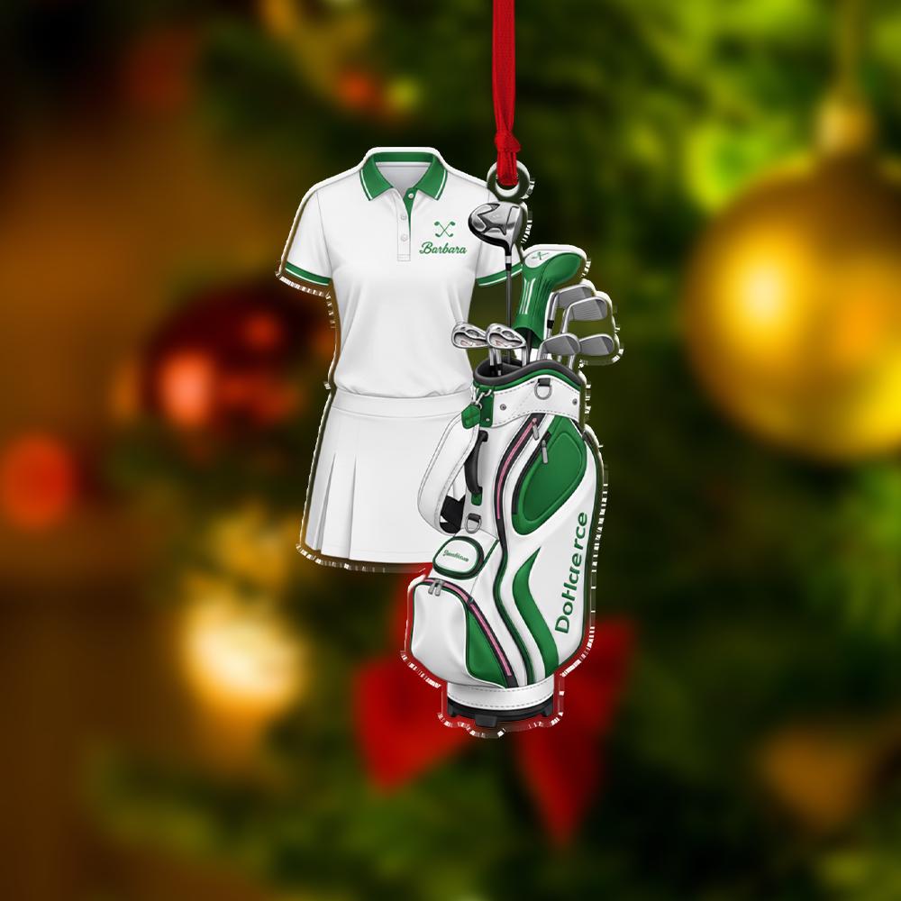 Personalized Golfer Outfit Ornament: Custom Golf Bag Name Decoration