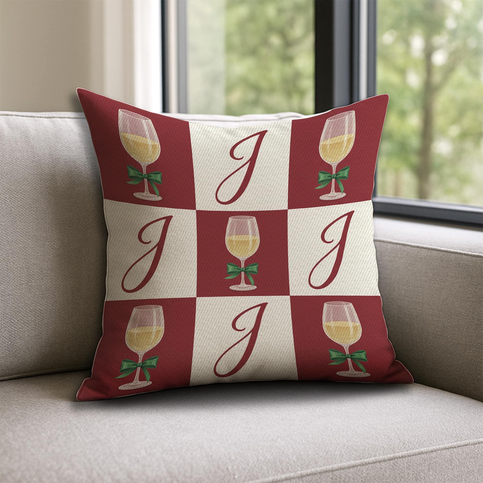 Personalized Wine Glasses Pillow: Monogram Holiday Throw Pillow